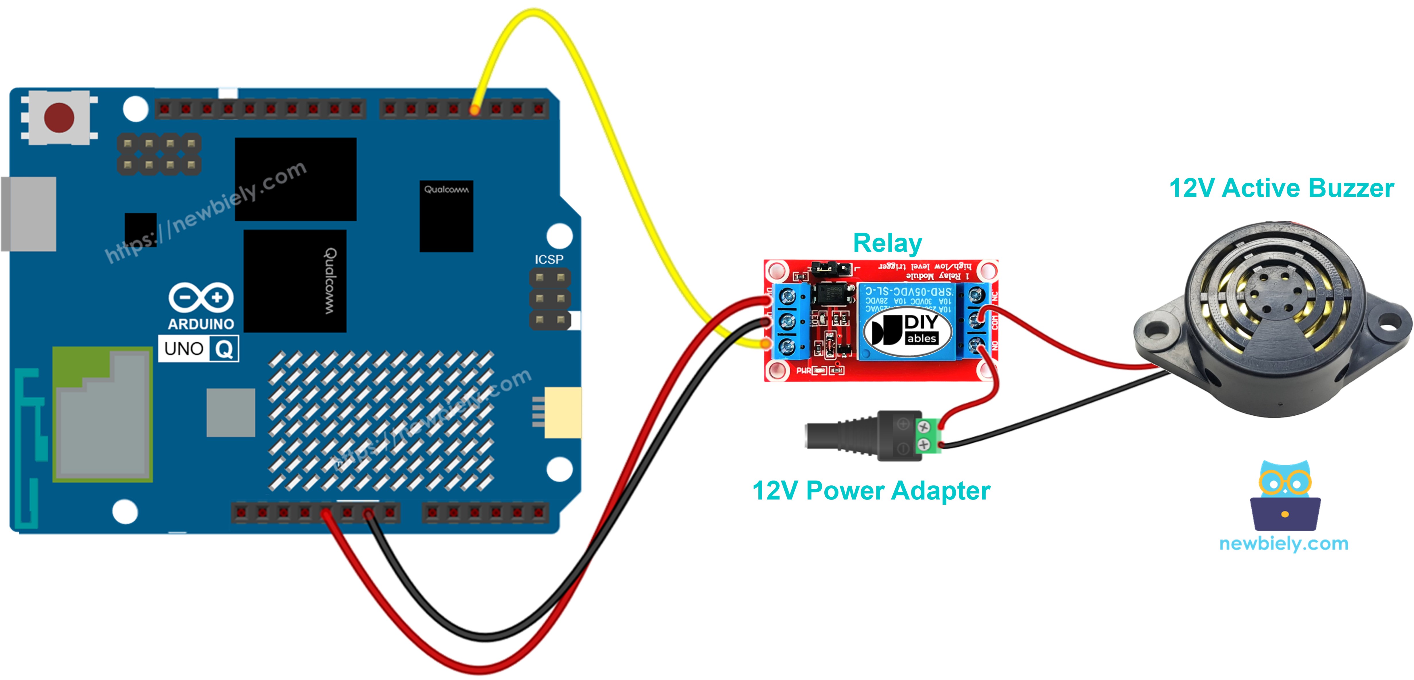 Arduino UNO Q 12v active buzzer 연결 배선도