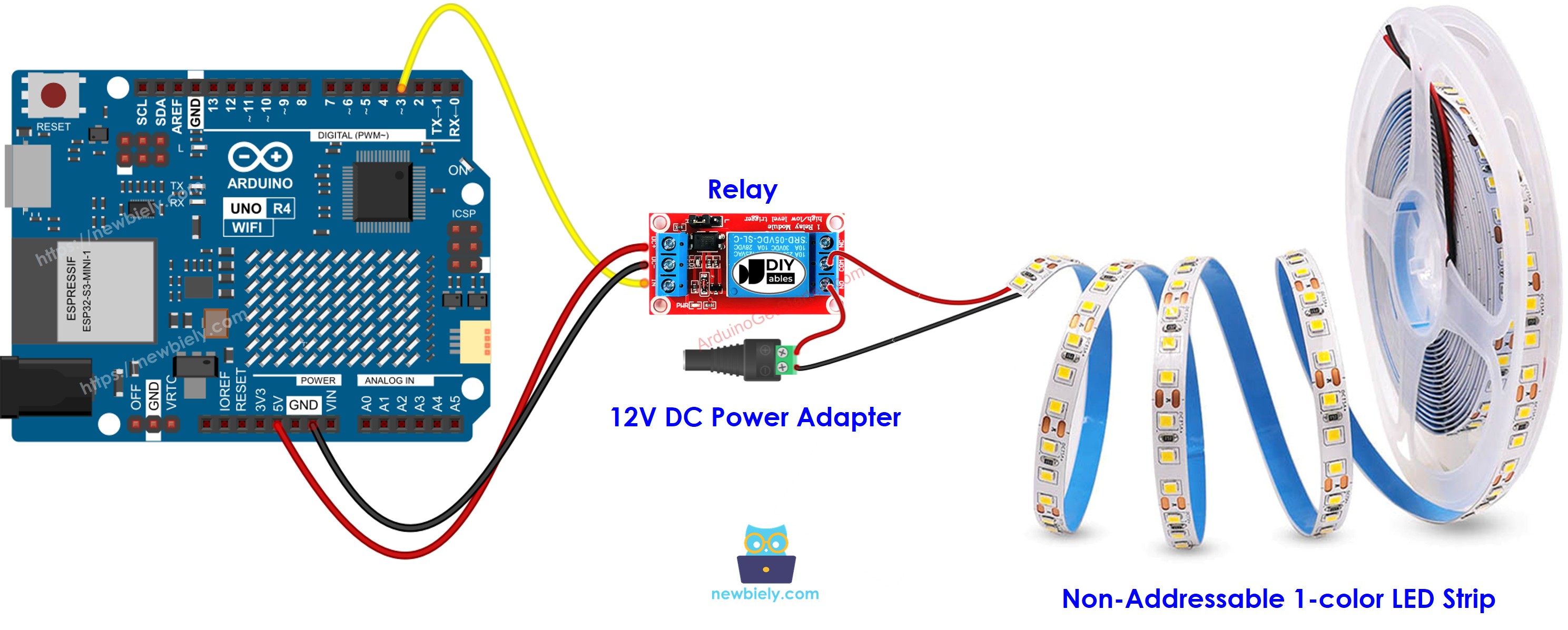 Arduino UNO Q 12v rgb LED strip 연결 배선도
