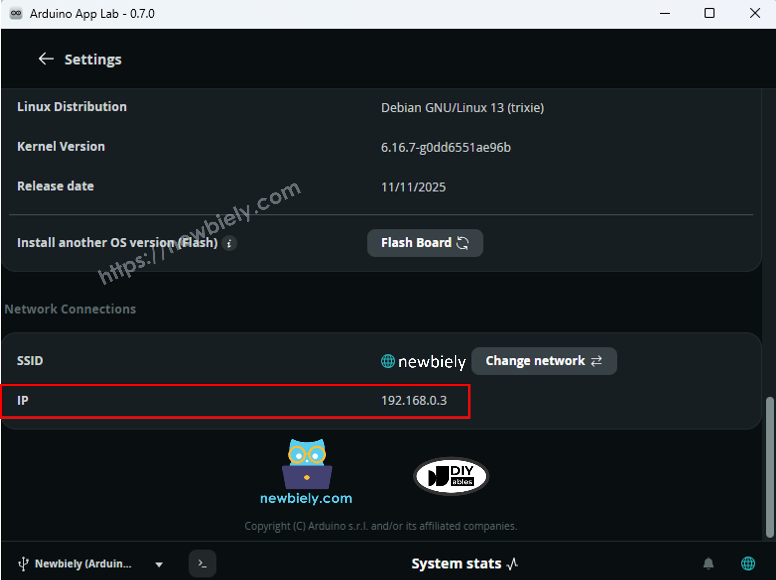 Arduino UNO Q ip address in 아두이노 app lab settings