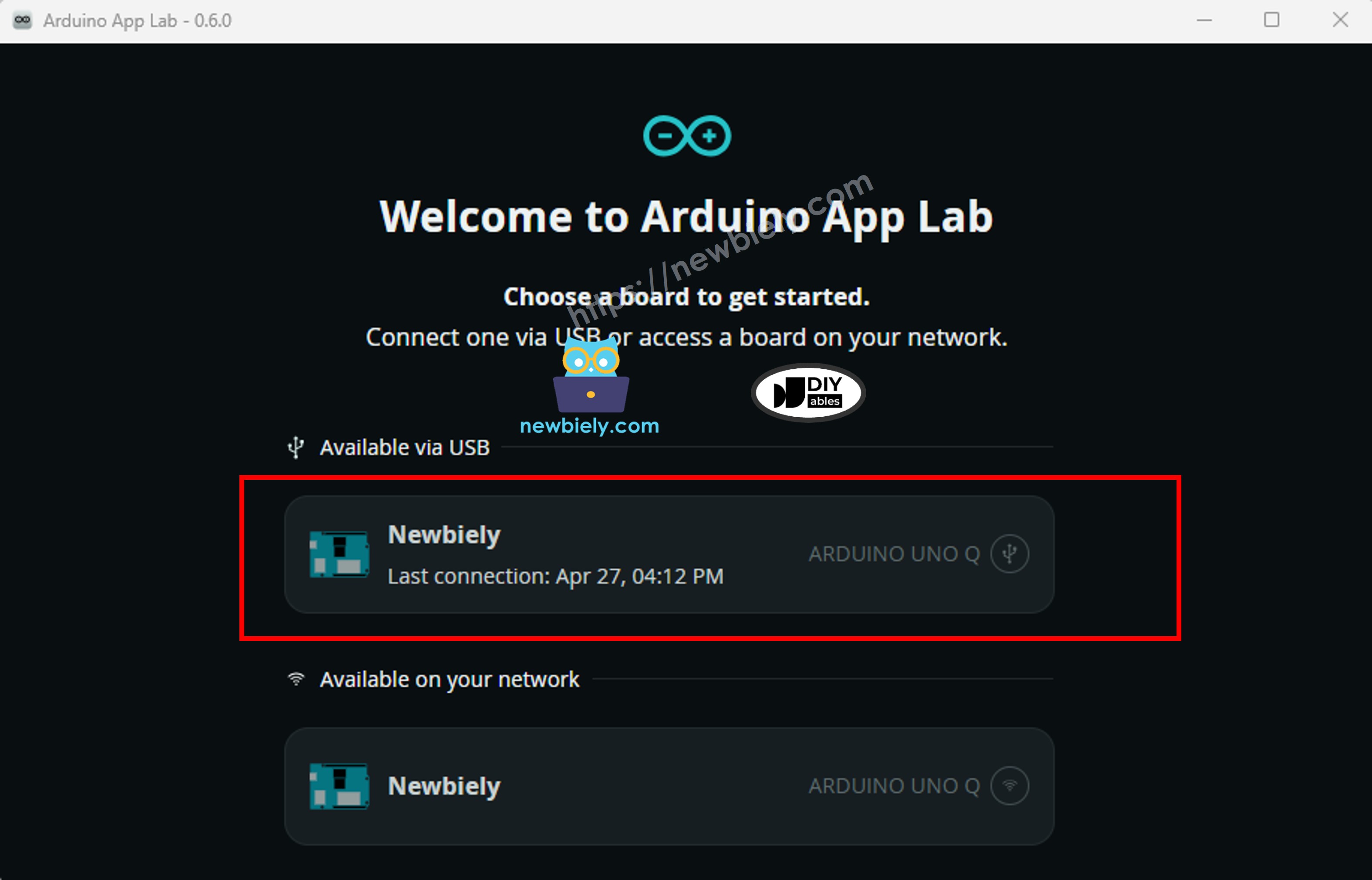 아두이노 app lab - select connection
