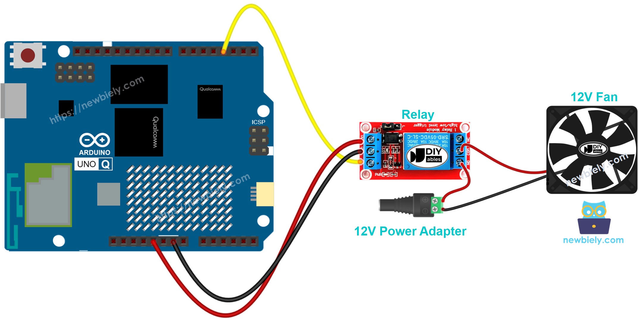 Arduino UNO Q controls fan 연결 배선도