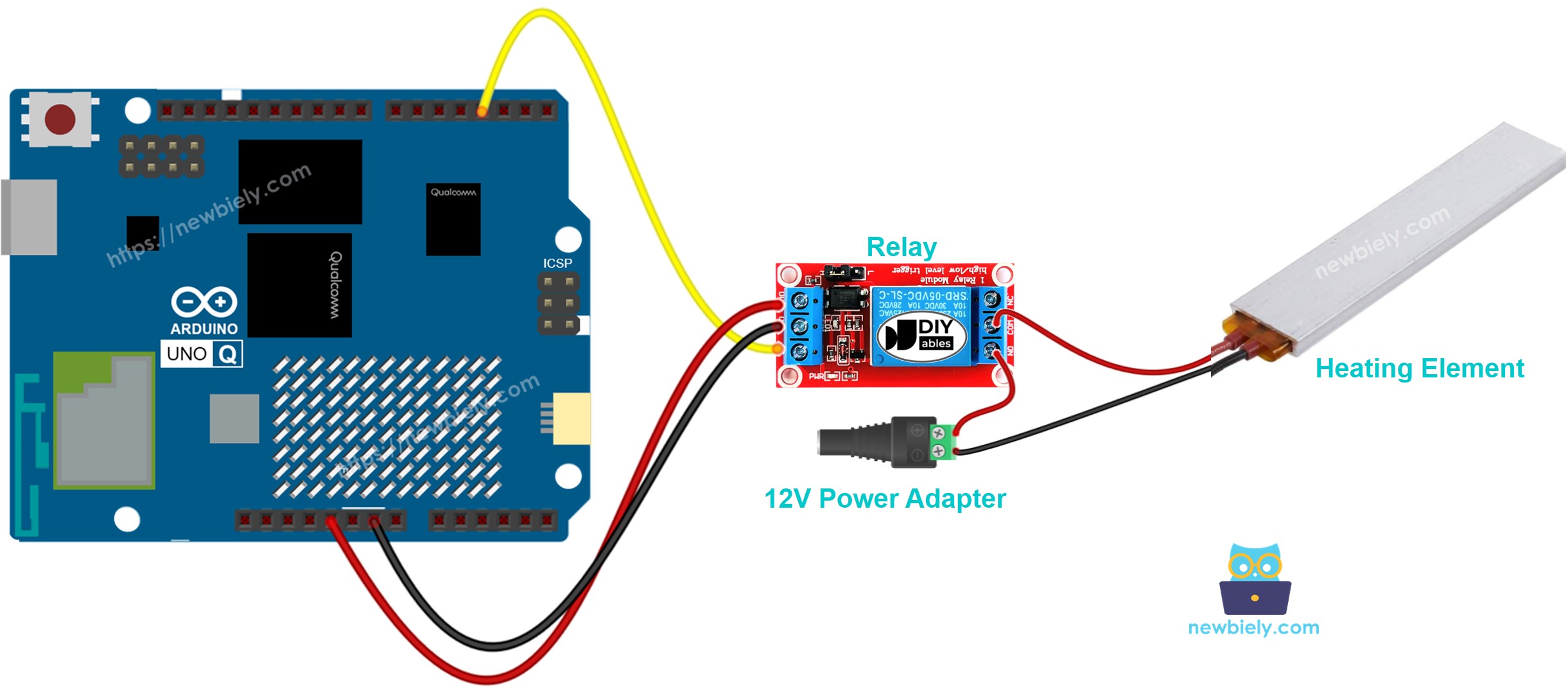 Arduino UNO Q controls heating element 연결 배선도