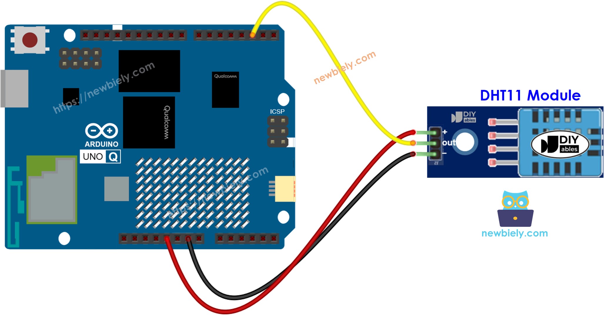 Arduino UNO Q dht11 module 연결 배선도