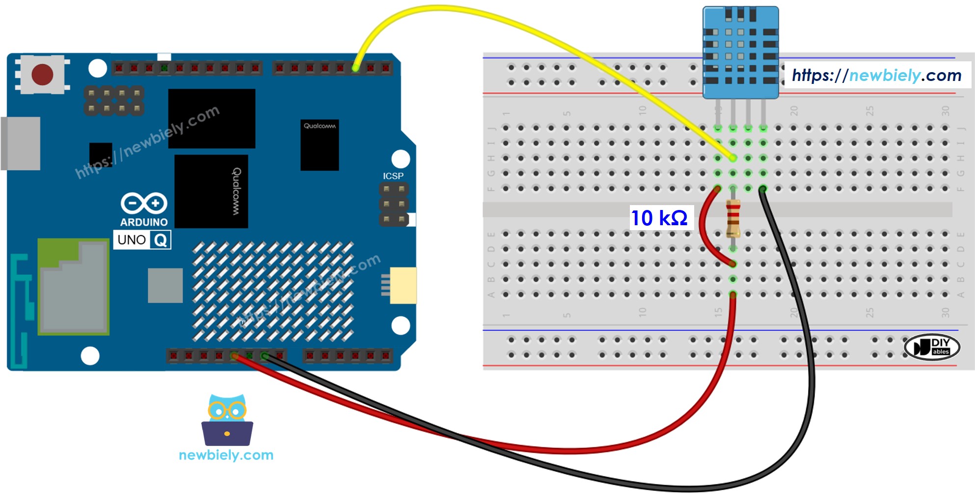 Arduino UNO Q dht11 sensor 연결 배선도