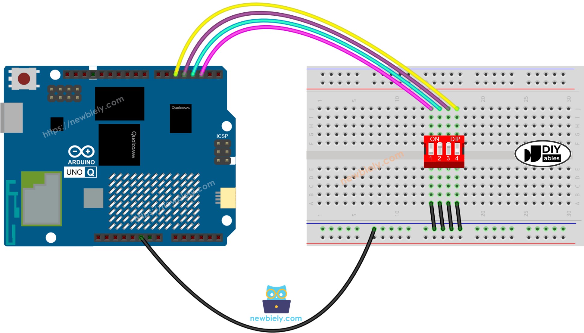 Arduino UNO Q dip 스위치 배선도