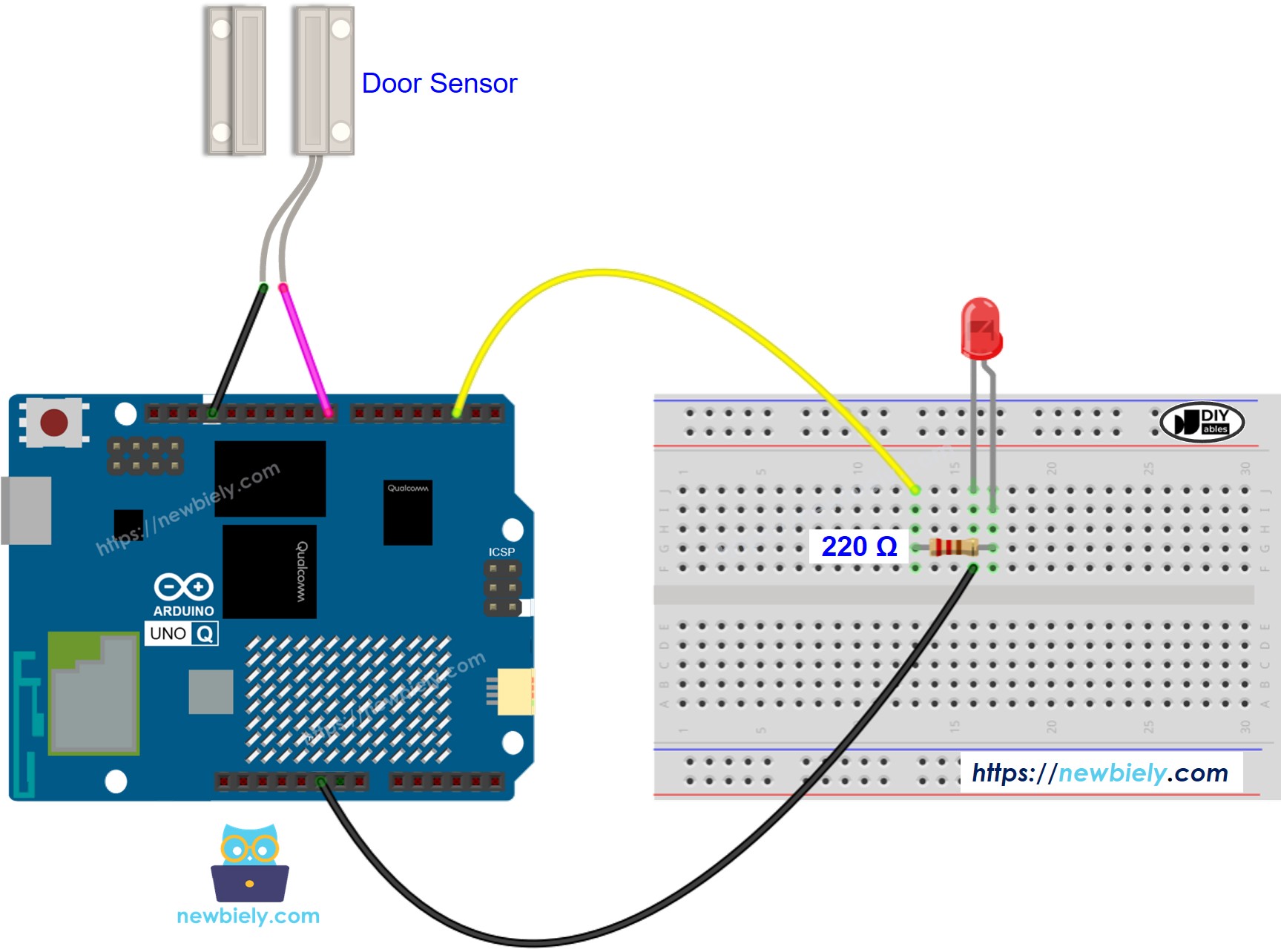 Arduino UNO Q 도어 센서 LED 연결 배선도