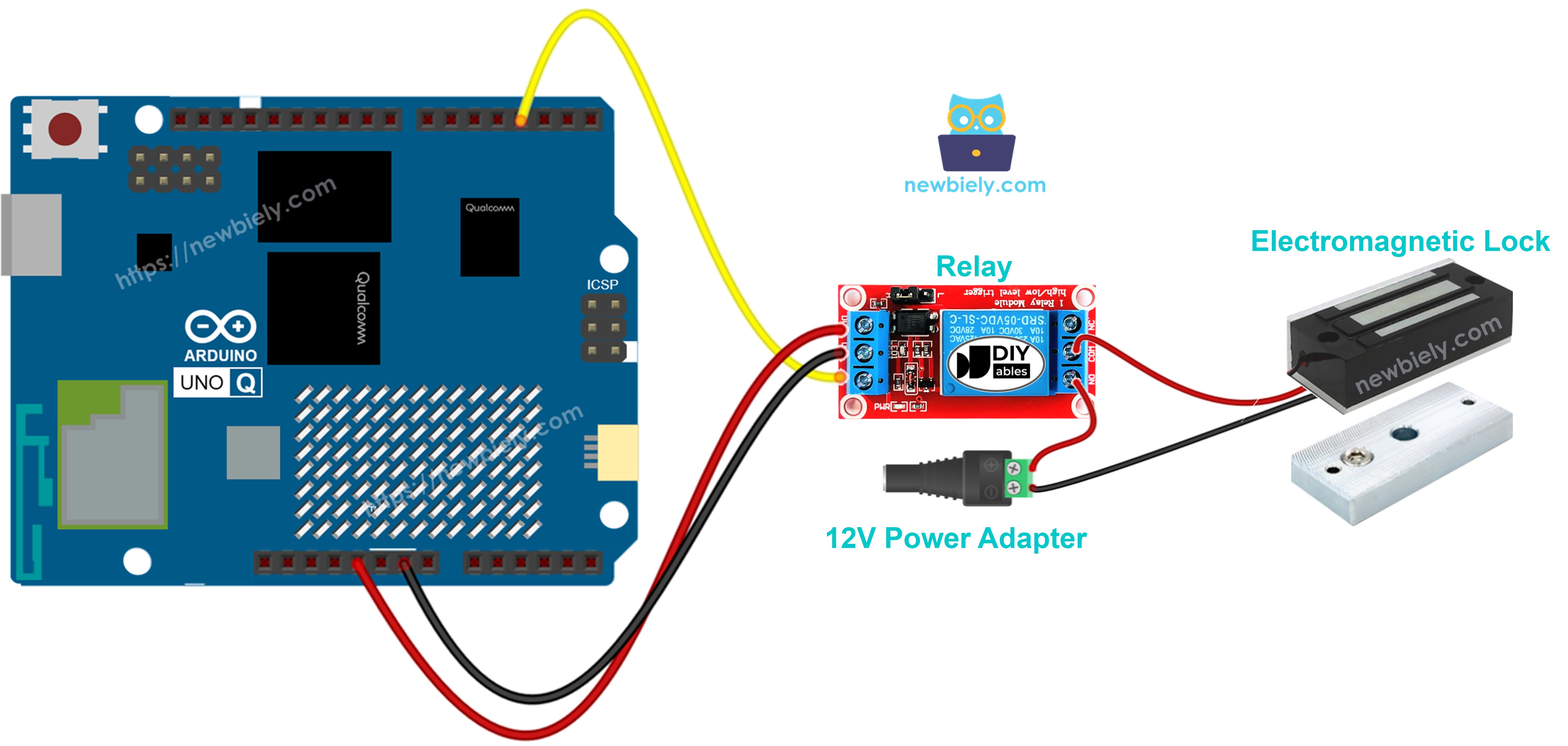 Arduino UNO Q 전자기 잠금 장치 배선도