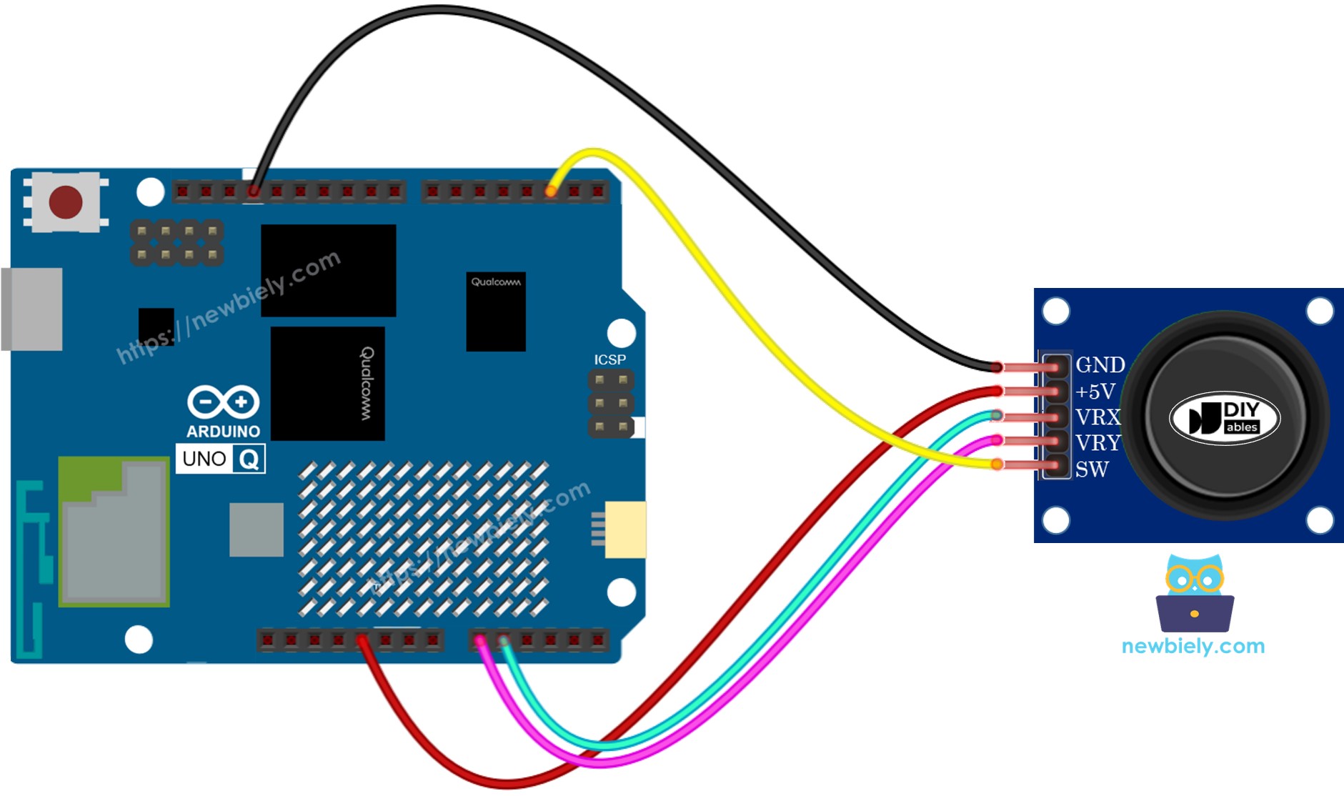 Arduino UNO Q 조이스틱 배선 다이어그램