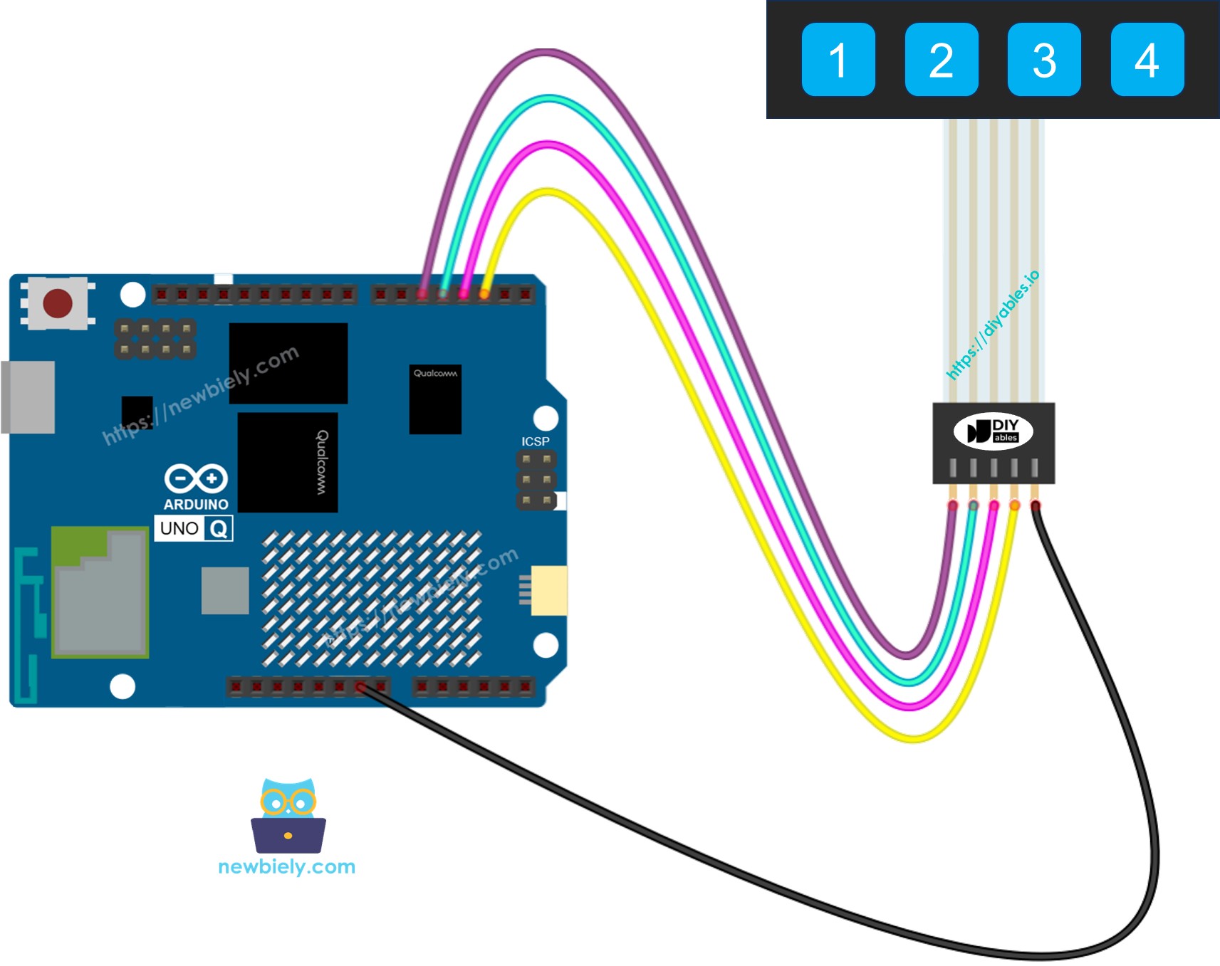 Arduino UNO Q 키패드 1x4 연결 배선도