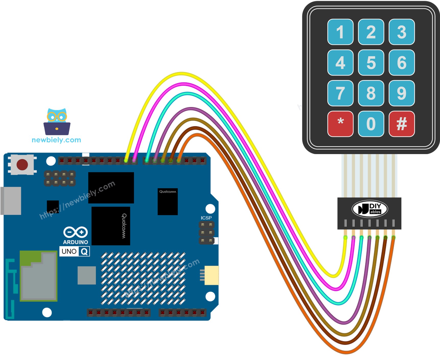 Arduino UNO Q 키패드 3x4 연결 배선도