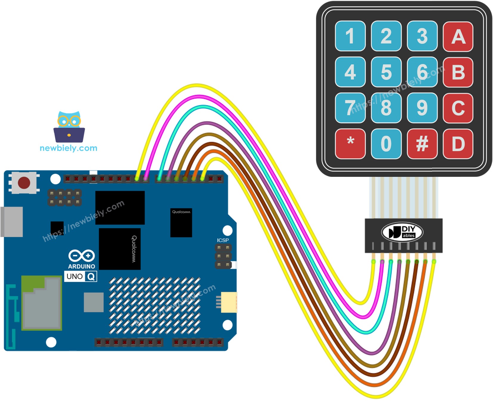 Arduino UNO Q 키패드 4x4 연결 배선도
