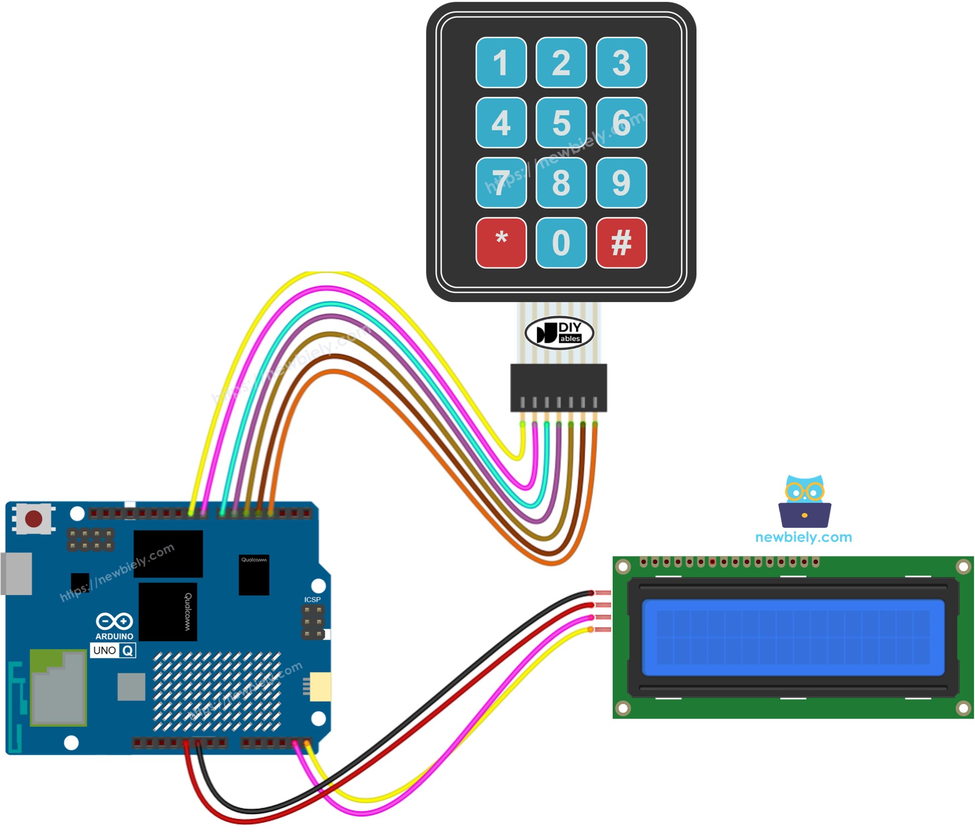Arduino UNO Q 키패드 lcd 배선도