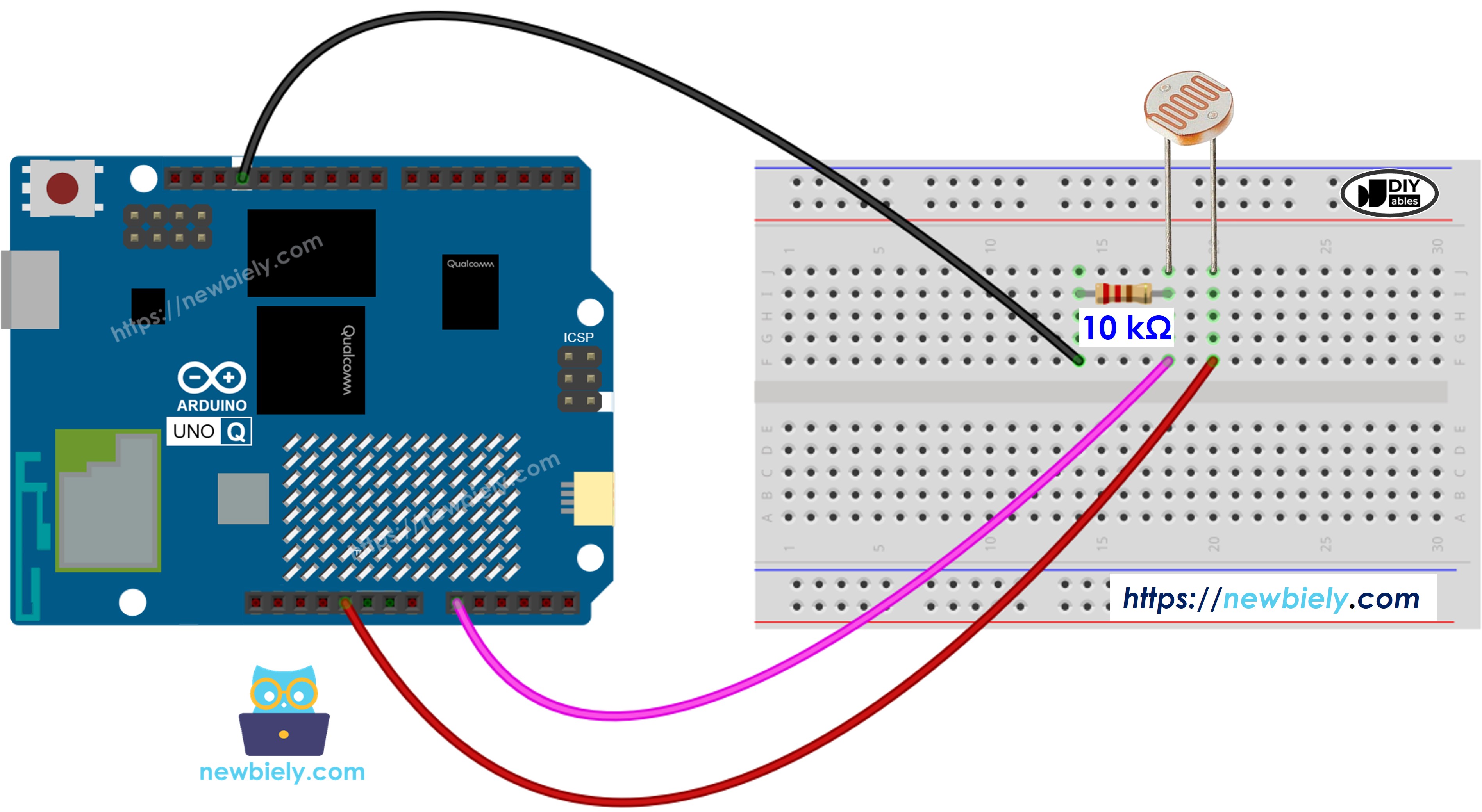 Arduino UNO Q 광 센서 연결 배선도