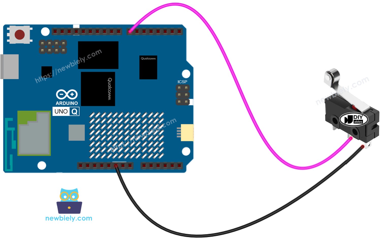 Arduino UNO Q 리미트 스위치 배선 다이어그램