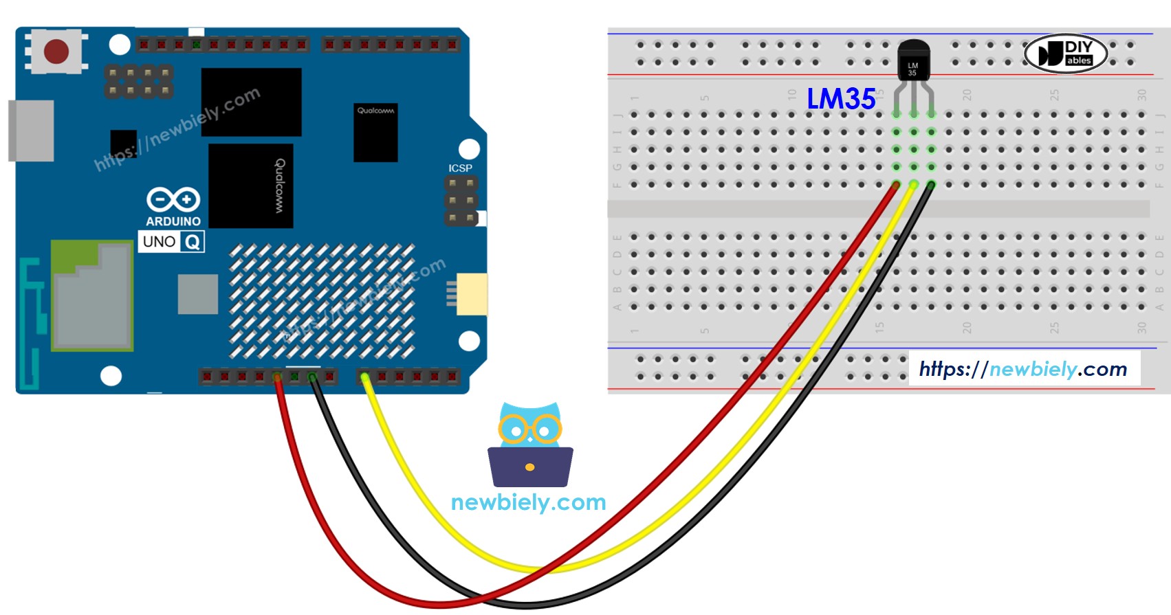Arduino UNO Q lm35 온도 센서 연결 배선도