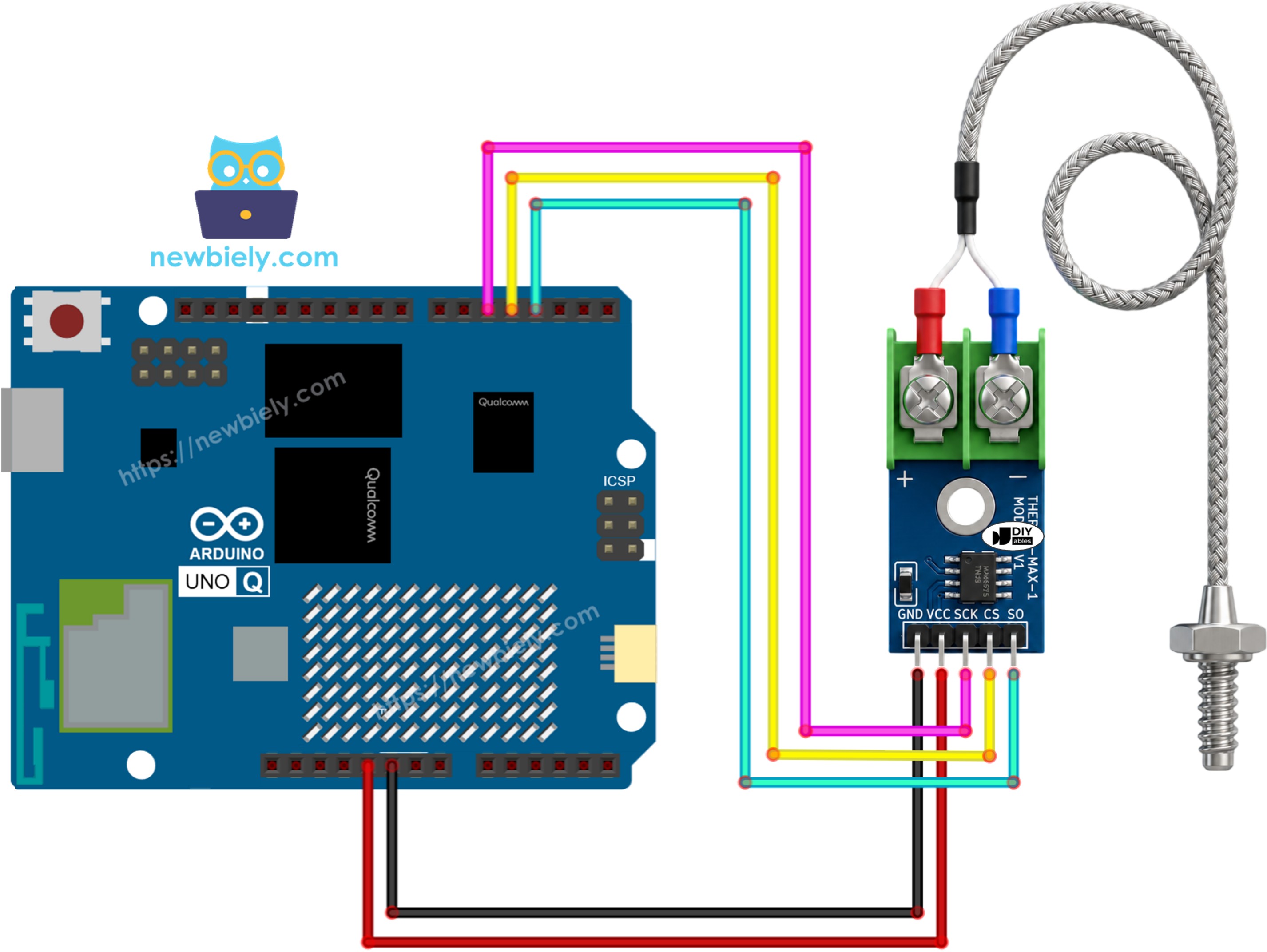 Arduino UNO Q max6675 열전대 모듈 배선도