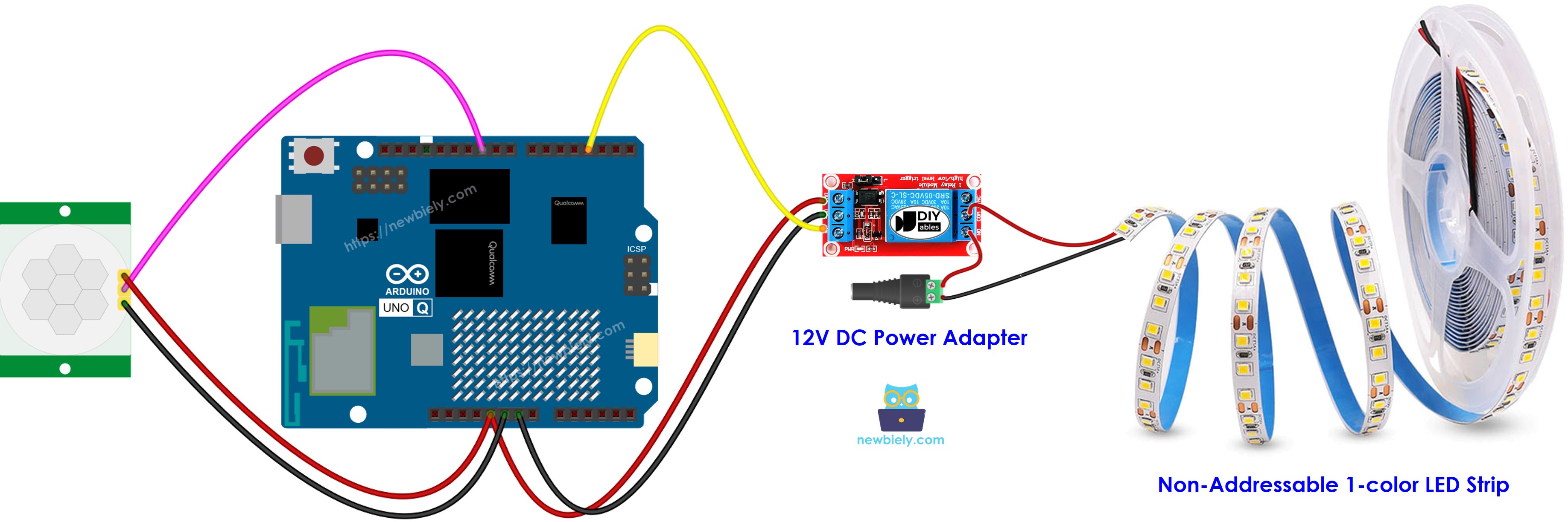 Arduino UNO Q 모션 센서 LED 스트립 배선 다이어그램