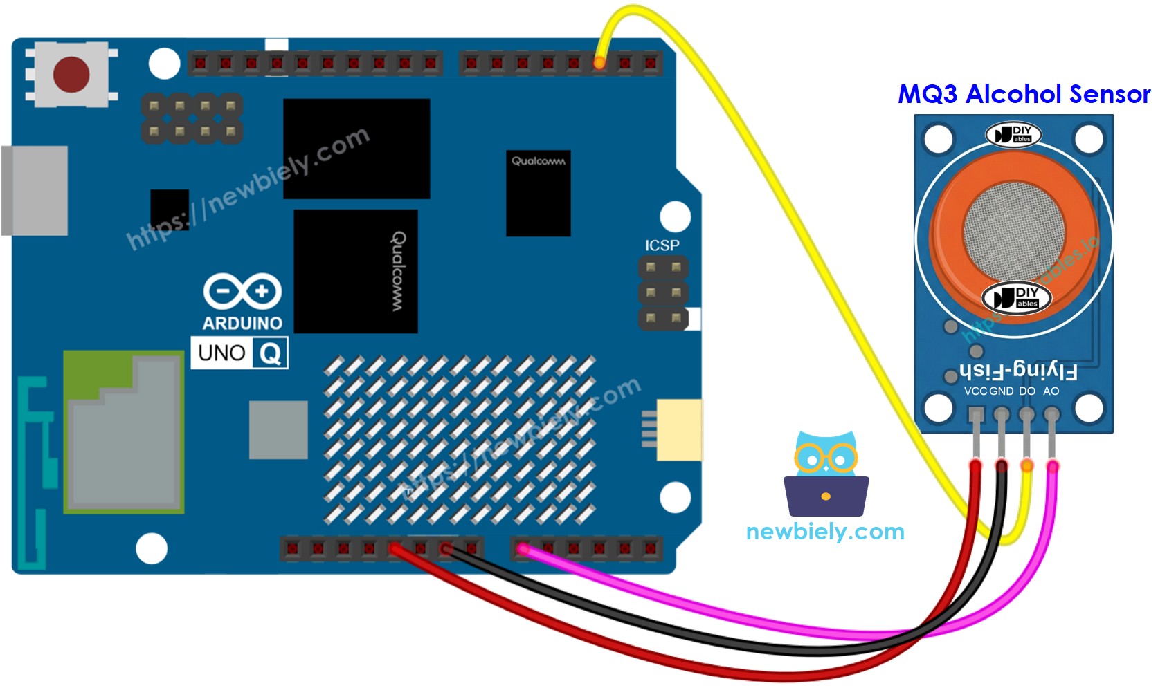 Arduino UNO Q mq3 알코올 센서 배선 다이어그램