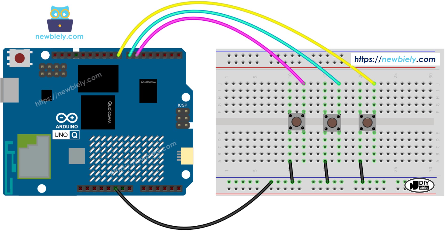 Arduino UNO Q 다중 버튼 배선도