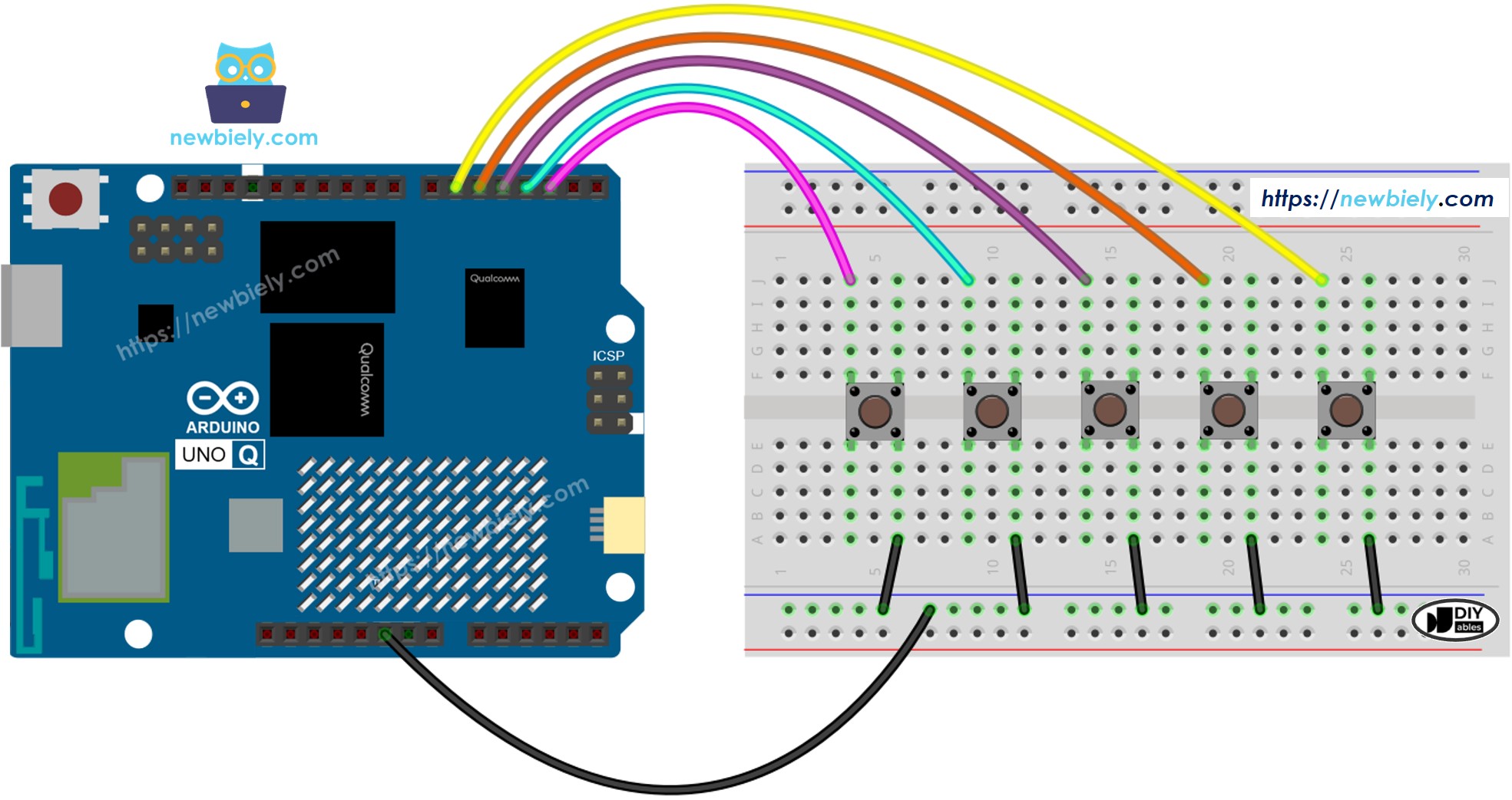 Arduino UNO Q 여러 버튼 배선 다이어그램