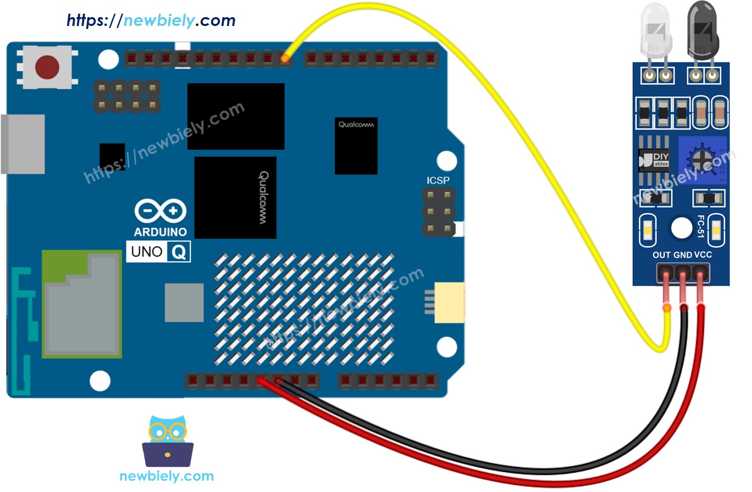 Arduino UNO Q ir 장애물 회피 센서 연결 배선도