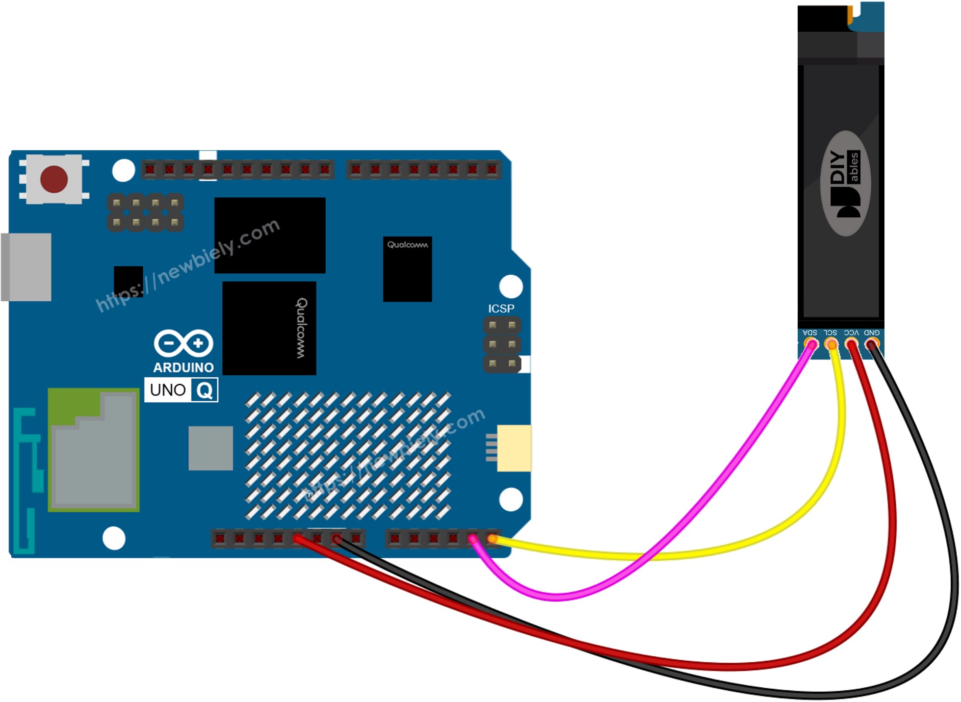 Arduino UNO Q oLED 128x32 배선도