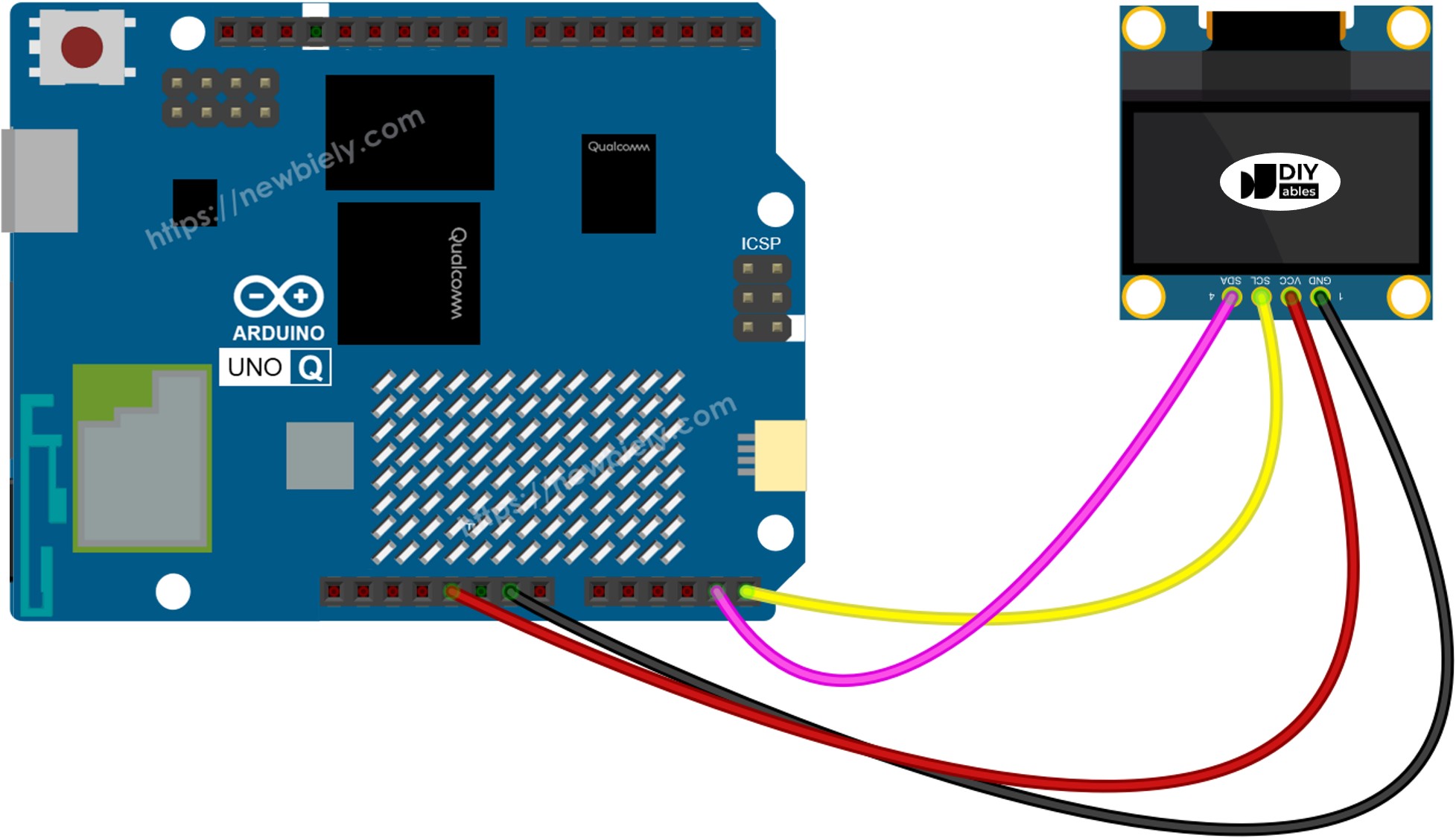 Arduino UNO Q oLED 128x64 연결 배선도