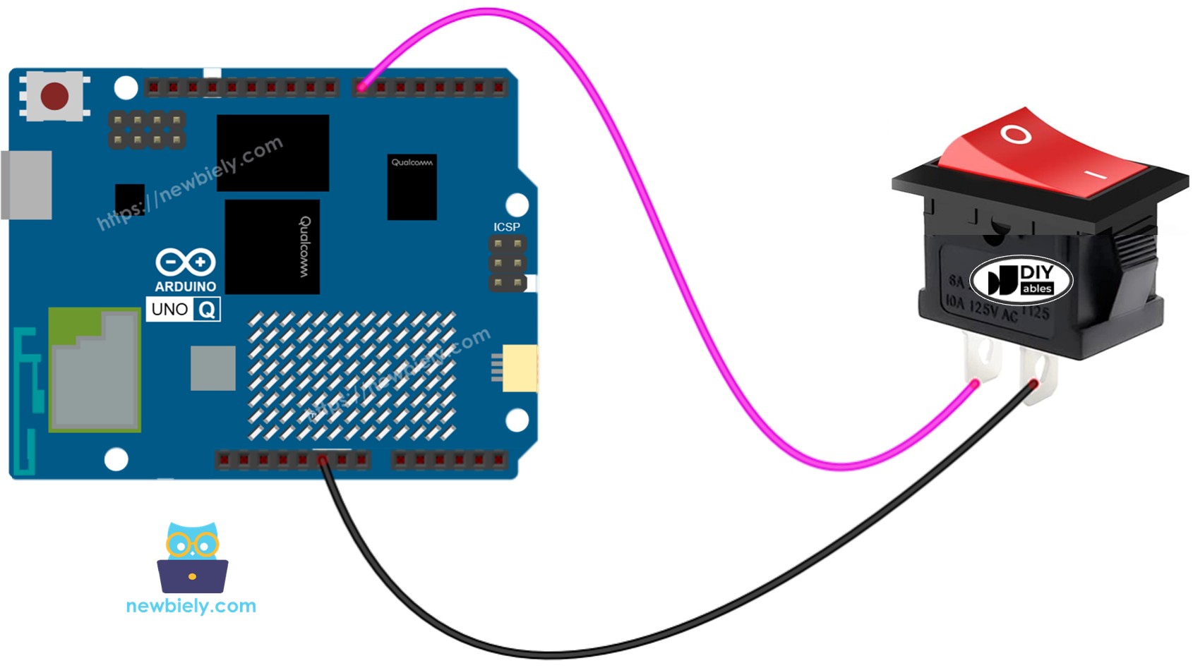 Arduino UNO Q on/off switch 연결 배선도