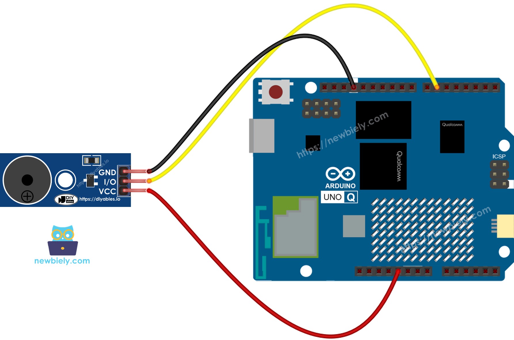 Arduino UNO Q 피에조 부저 module 연결 배선도