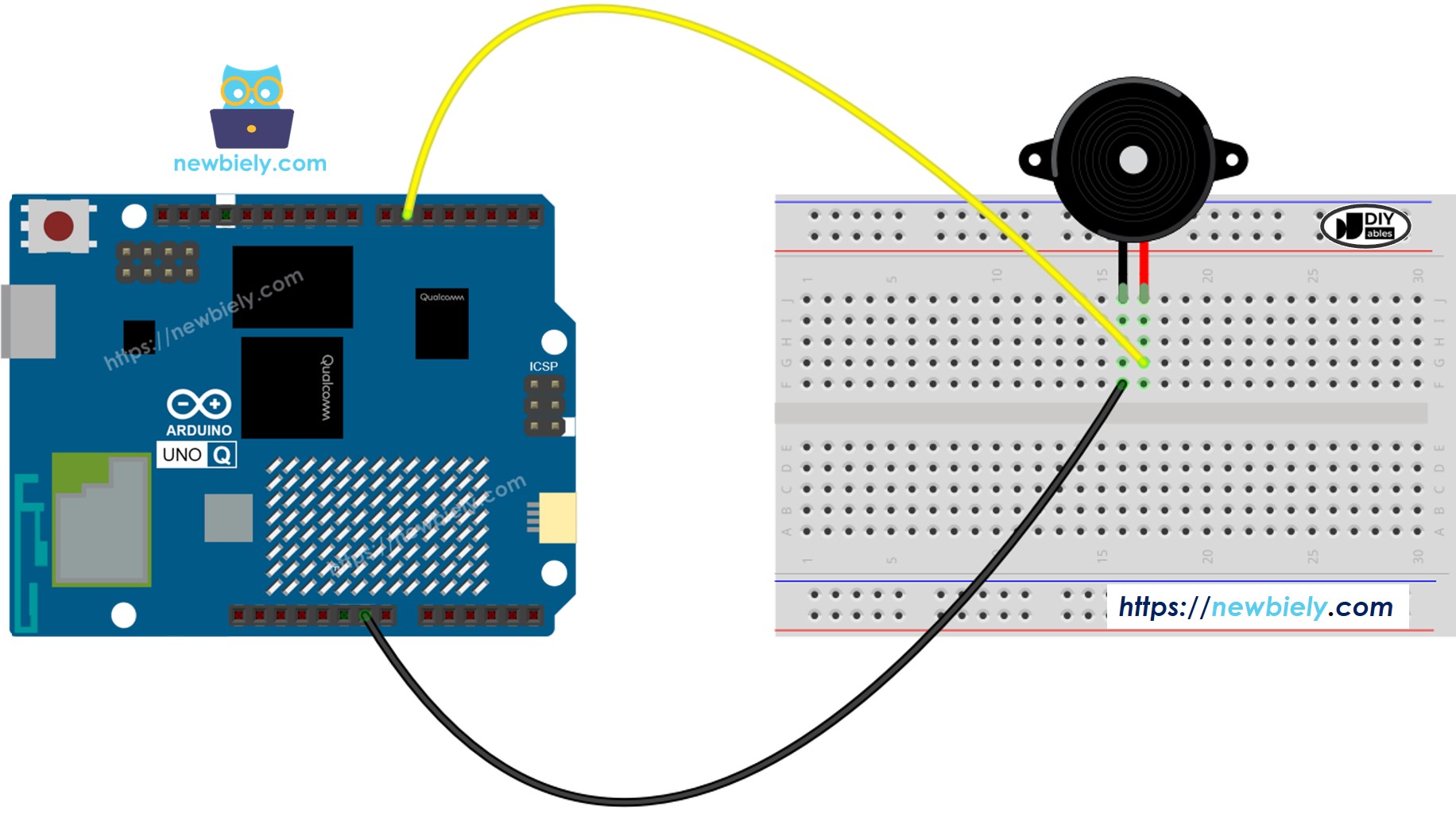 Arduino UNO Q 피에조 부저 연결 배선도