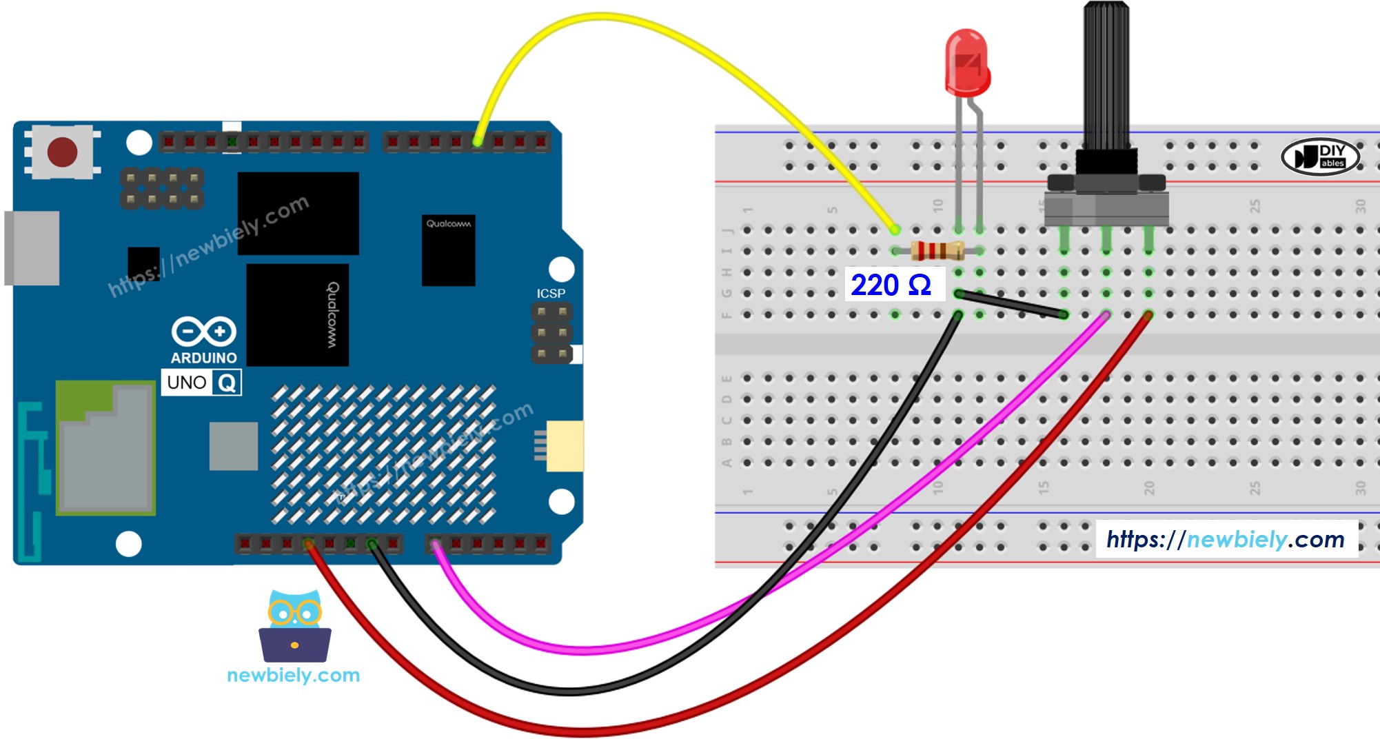 Arduino UNO Q 포텐셔미터 LED 배선도
