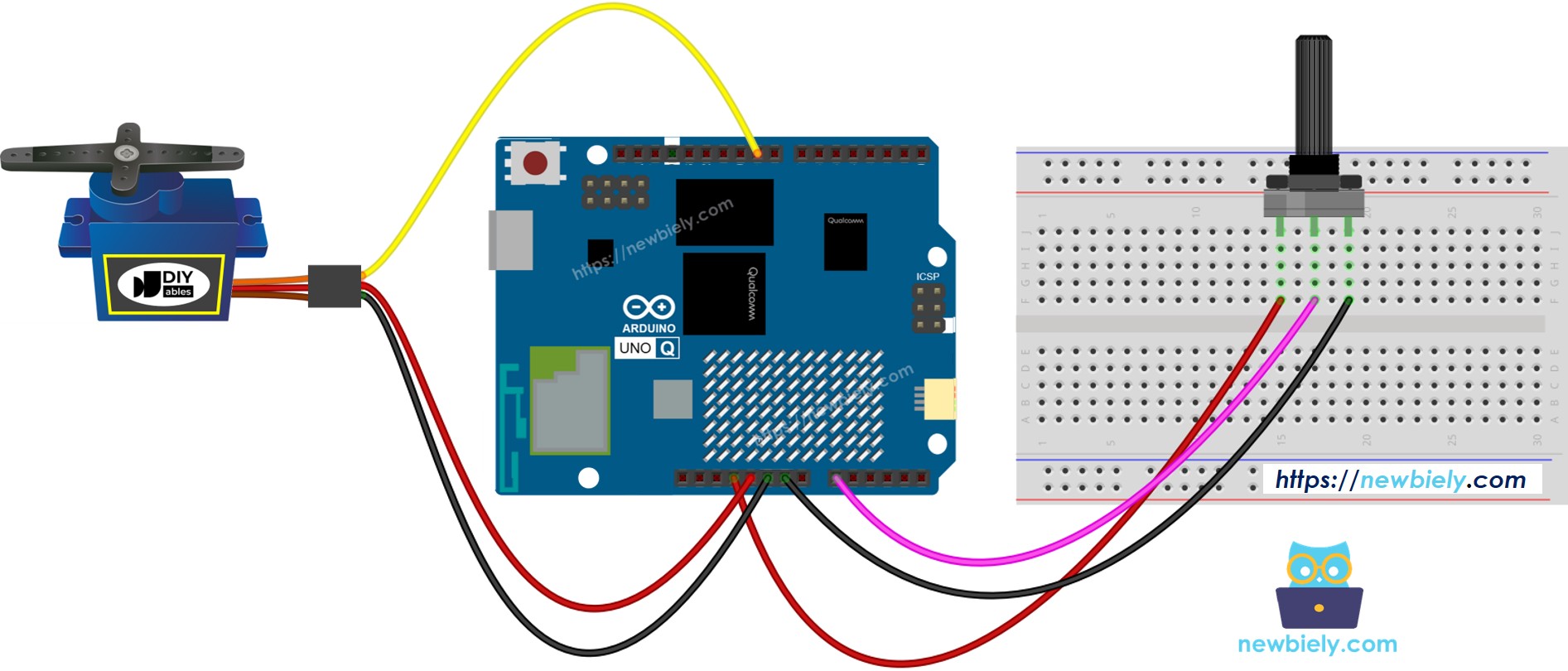 Arduino UNO Q 서보 모터 포텐셔미터 배선도