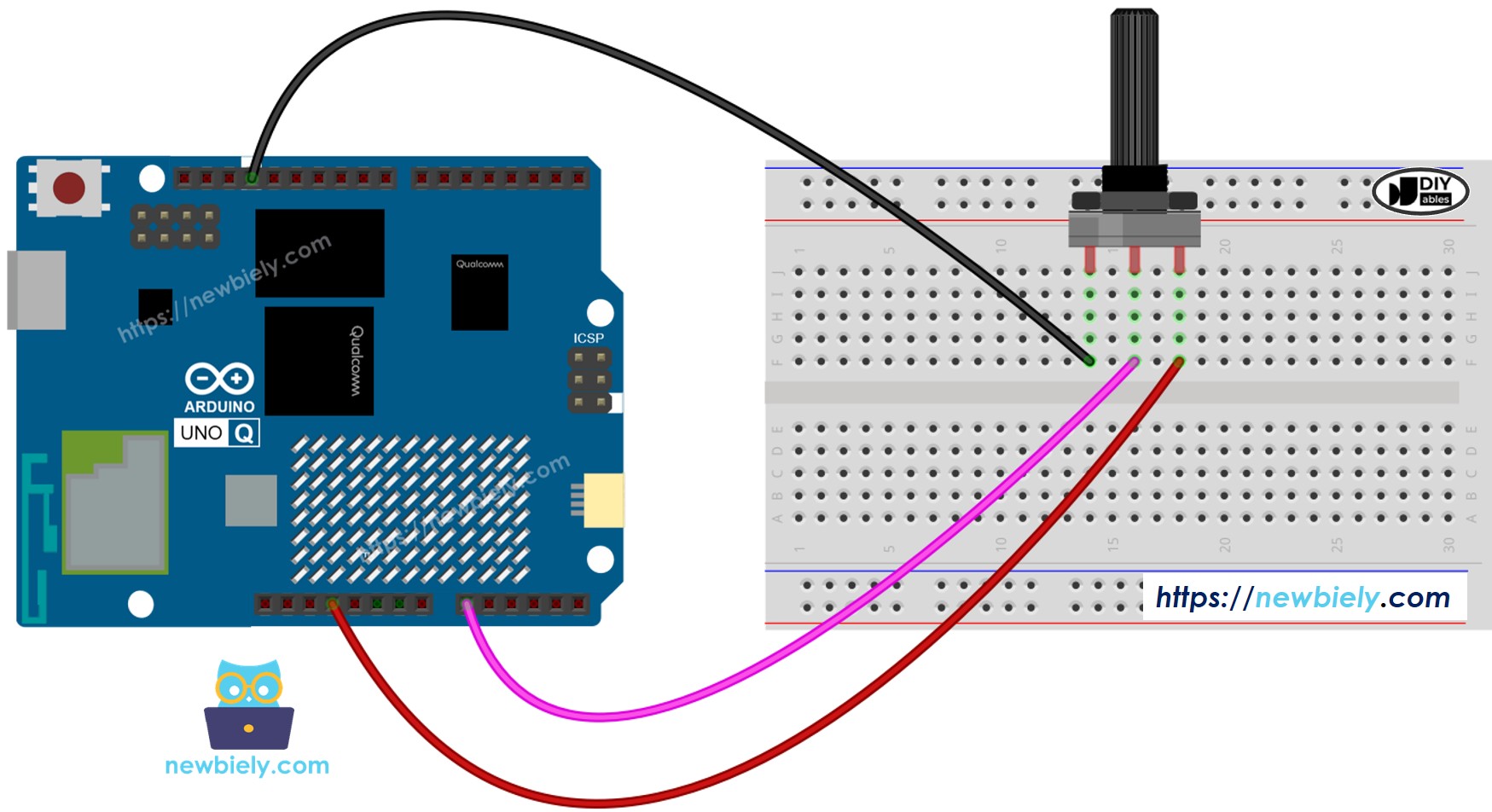 Arduino UNO Q 가변저항 연결 배선도