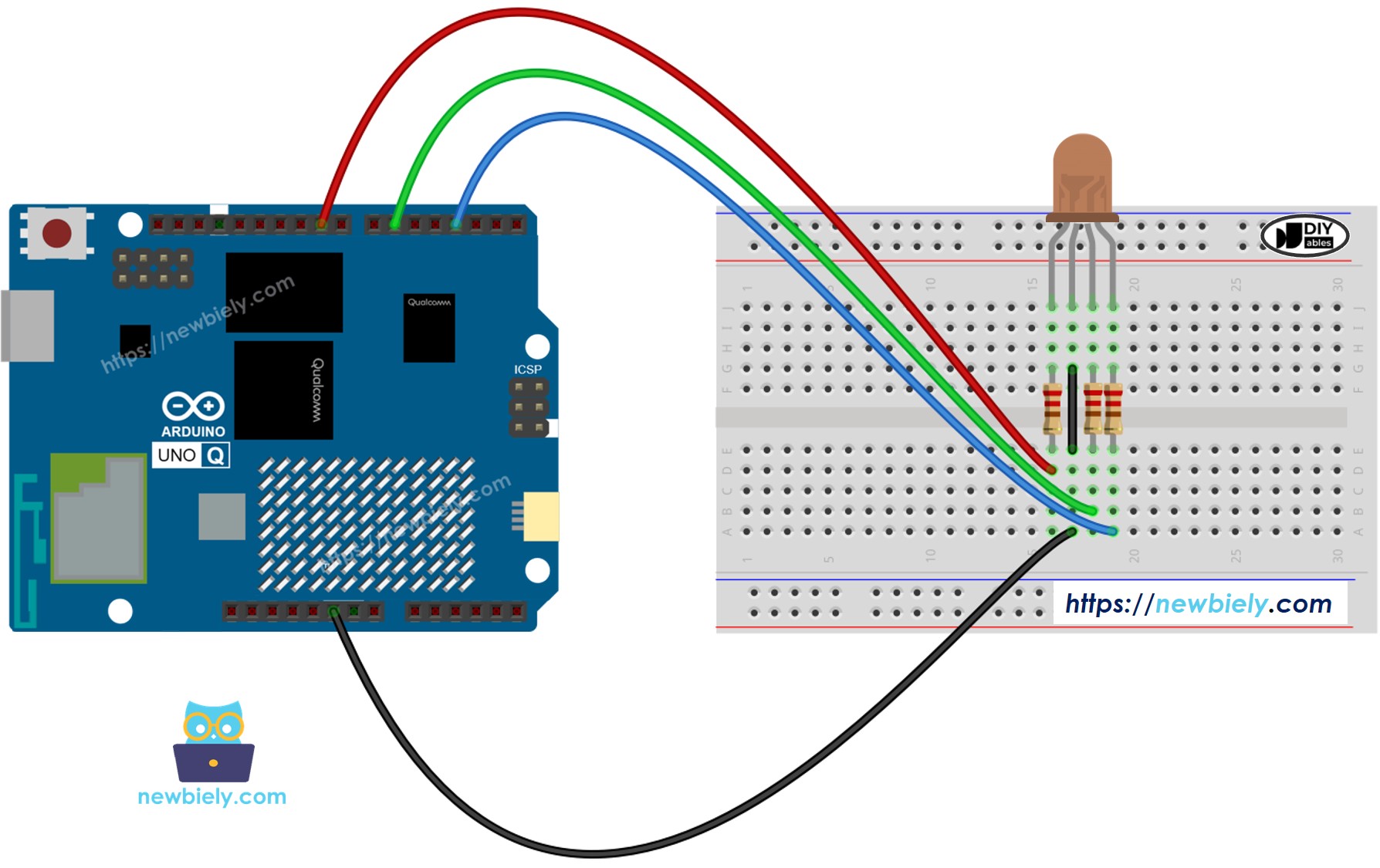 Arduino UNO Q rgb LED 연결 배선도