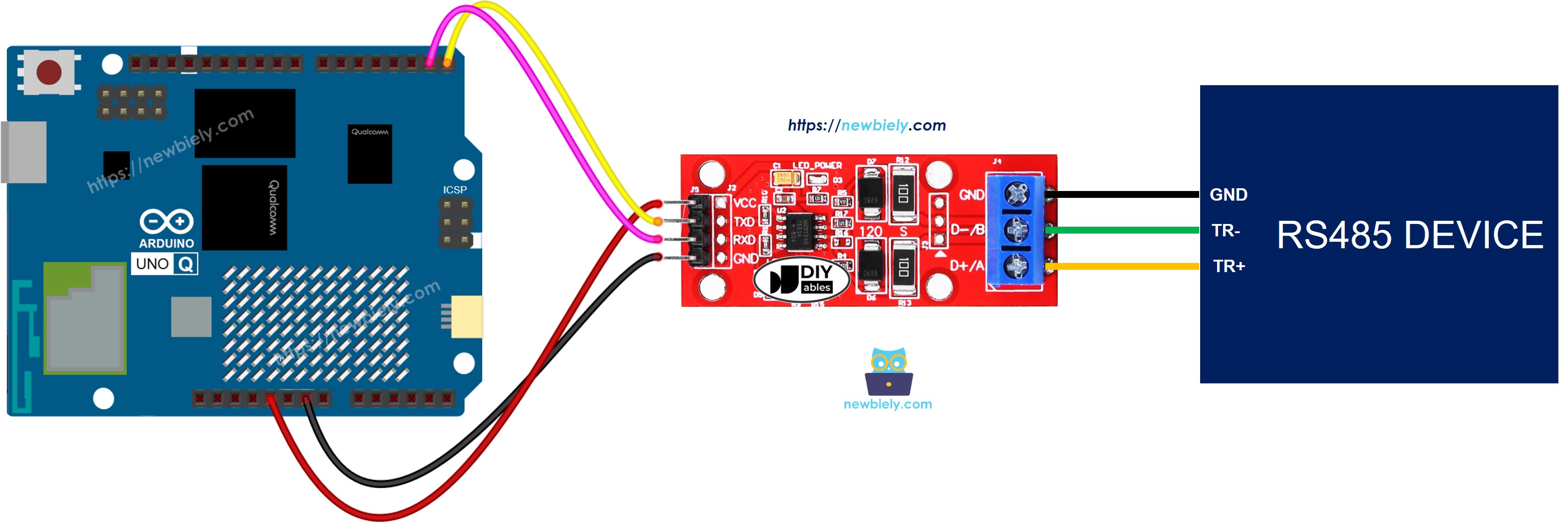 Arduino UNO Q ttl to rs485 module 연결 배선도