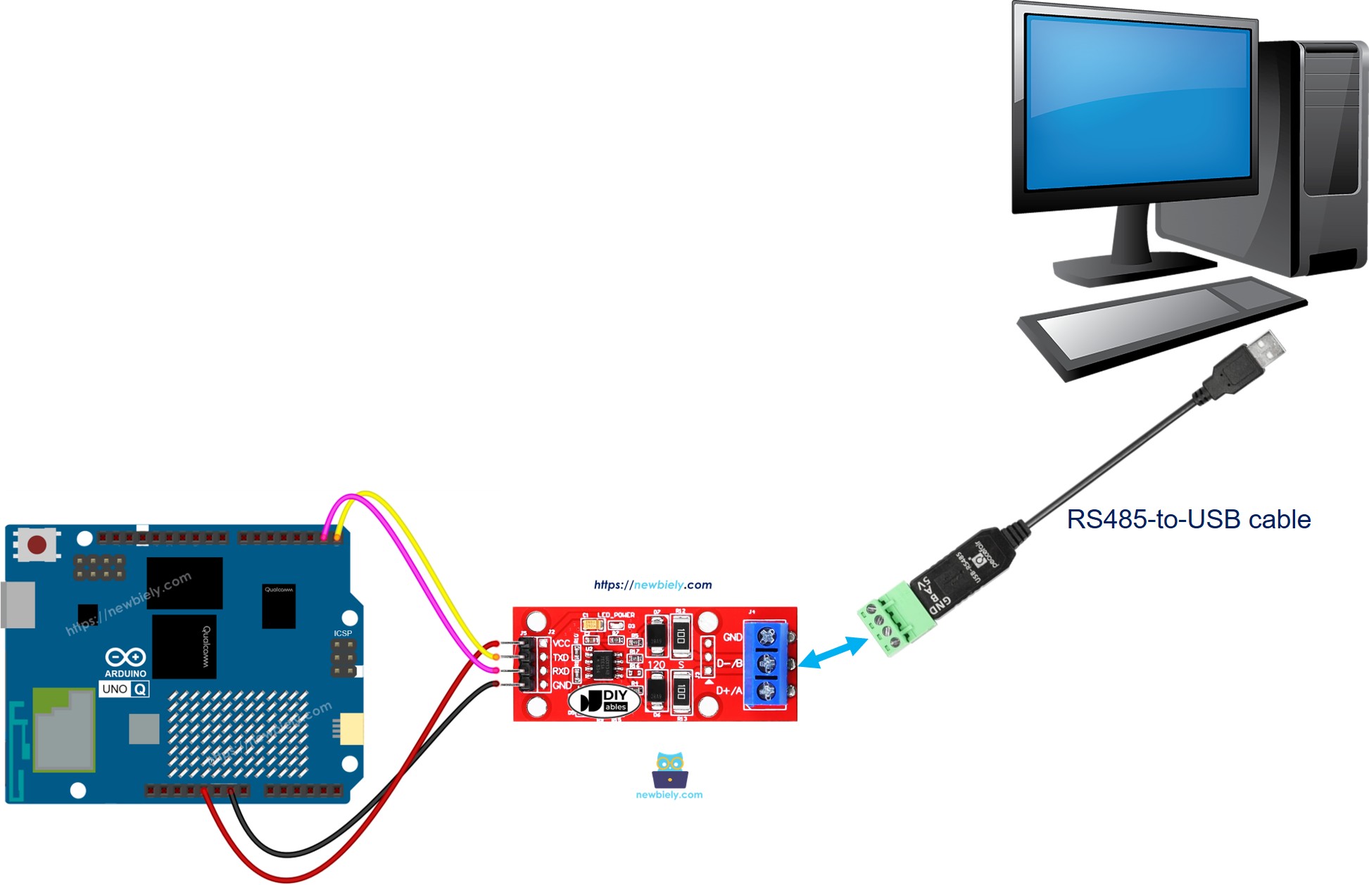 Arduino UNO Q rs485 to pc communication