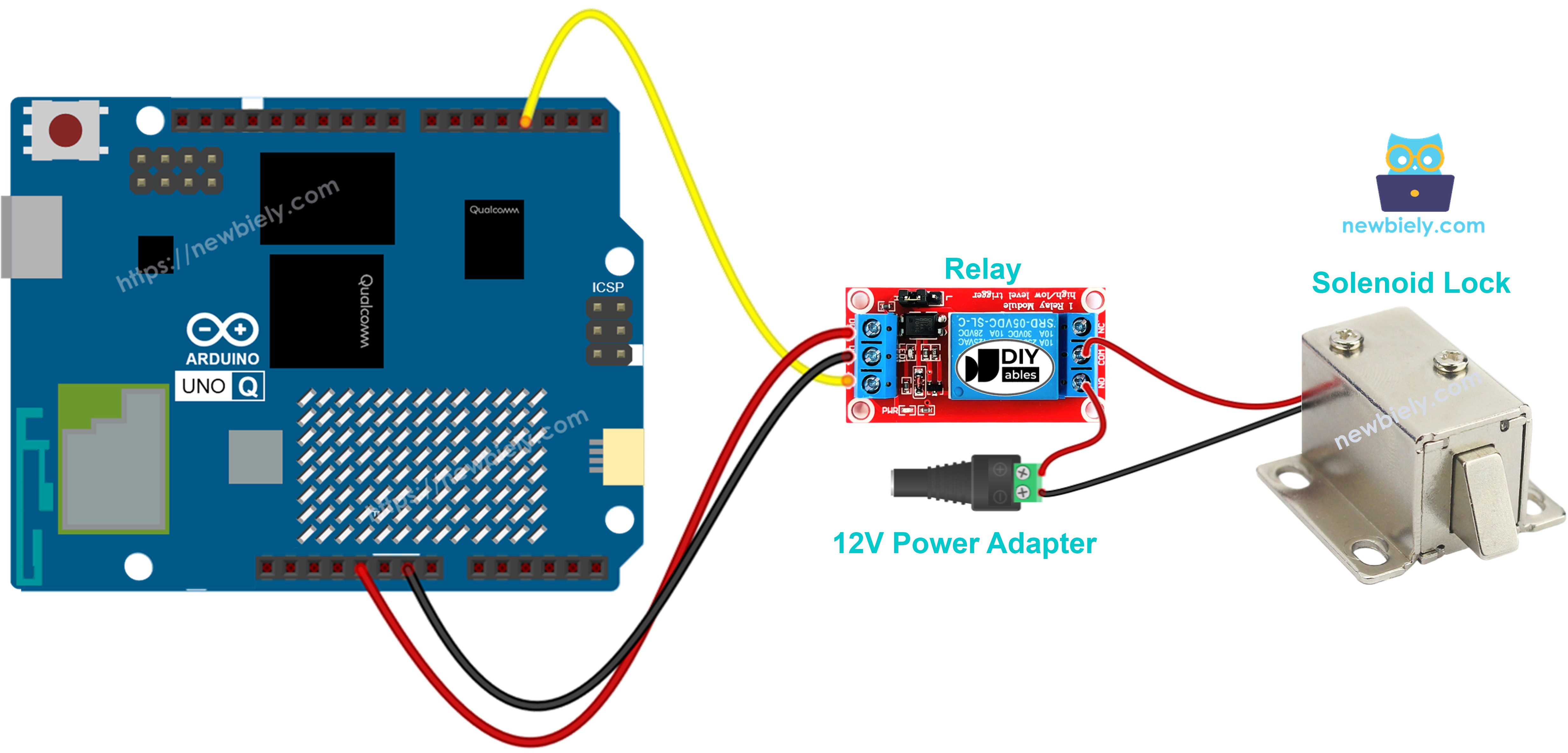 Arduino UNO Q 솔레노이드 잠금장치 연결 배선도