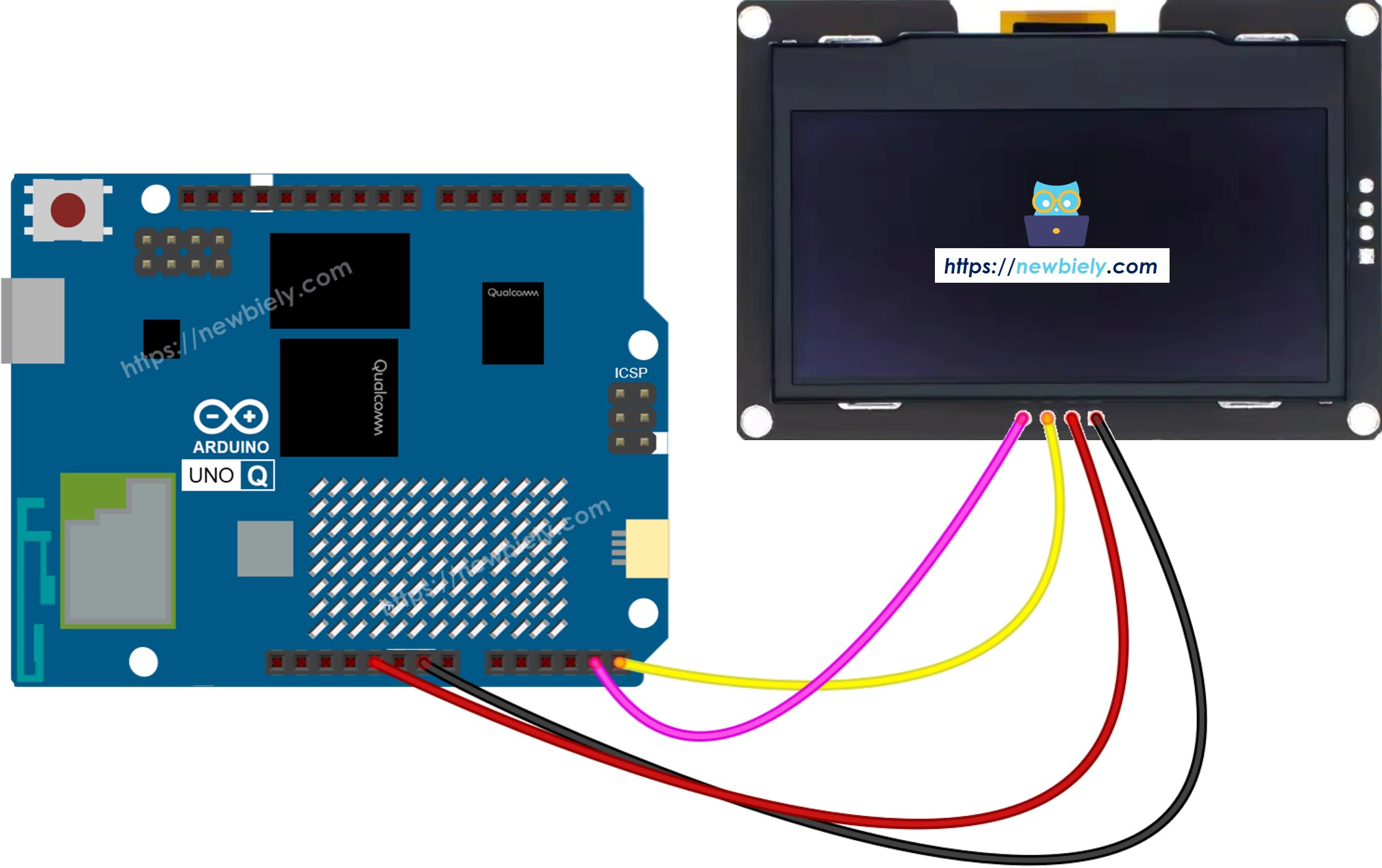 Arduino UNO Q ssd1309 oLED 연결 배선도
