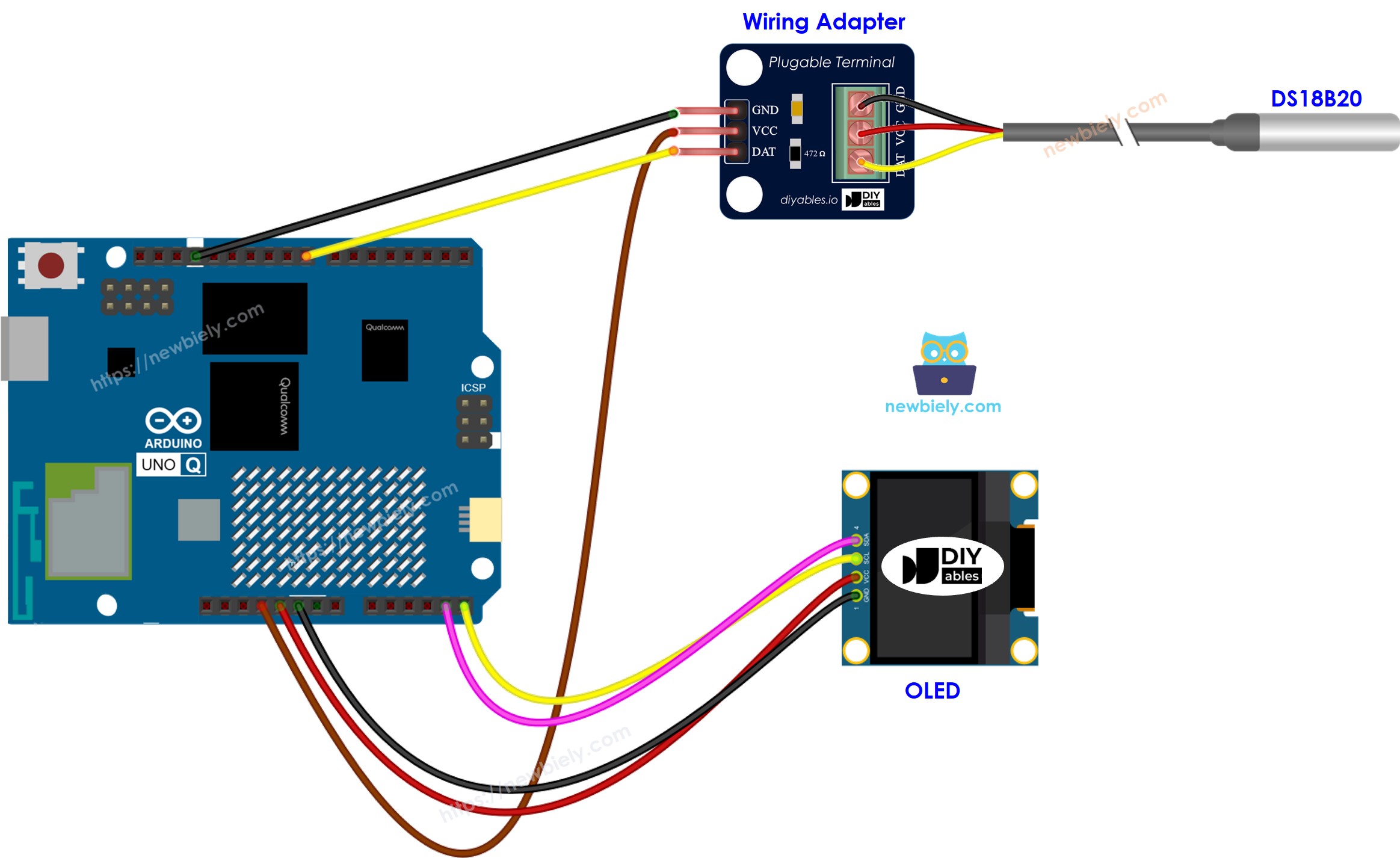 Arduino UNO Q 온도 센서 oLED 연결 배선도