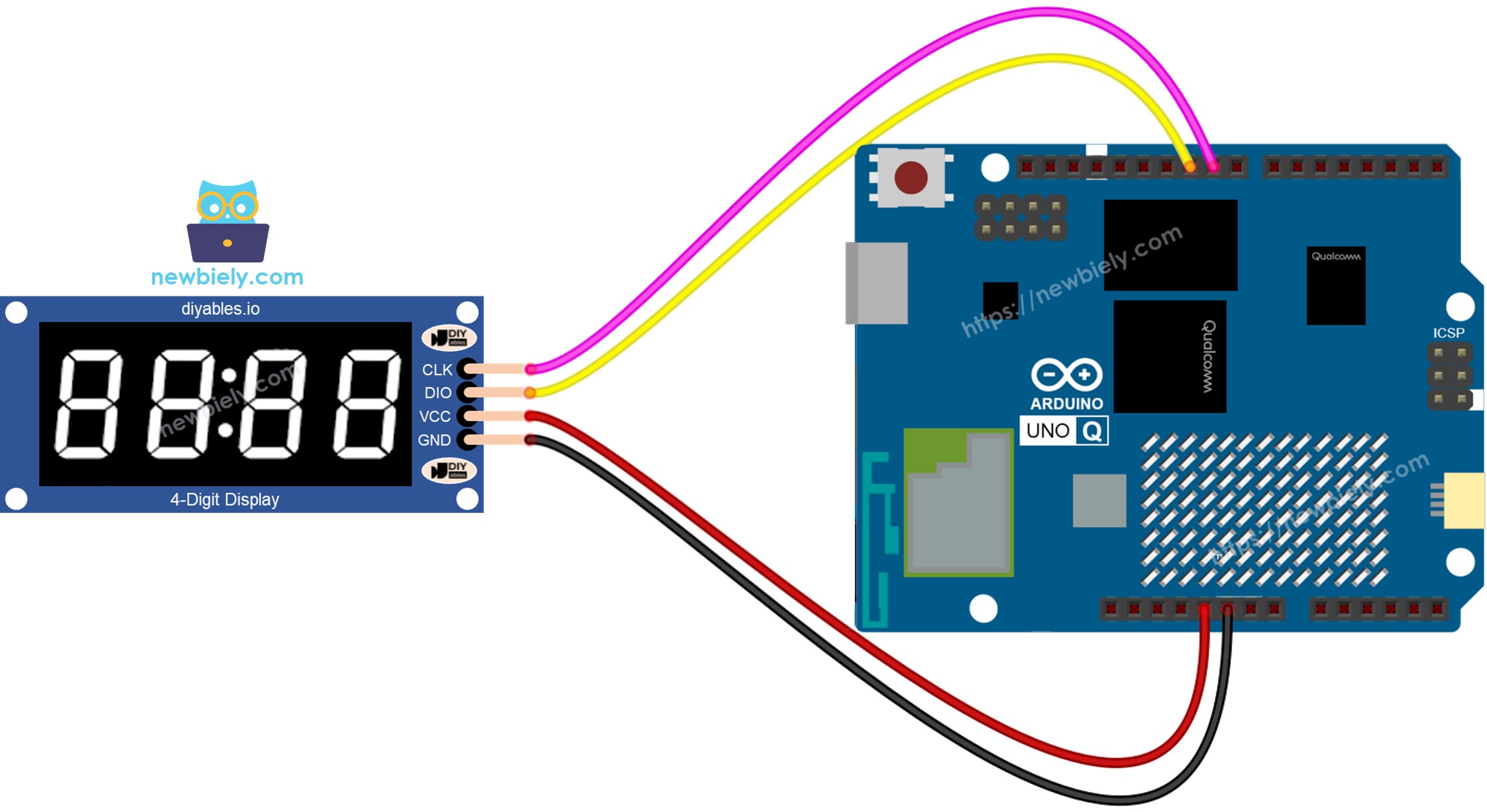 Arduino UNO Q tm1637 4-digit 7-segment 디스플레이 연결 배선도