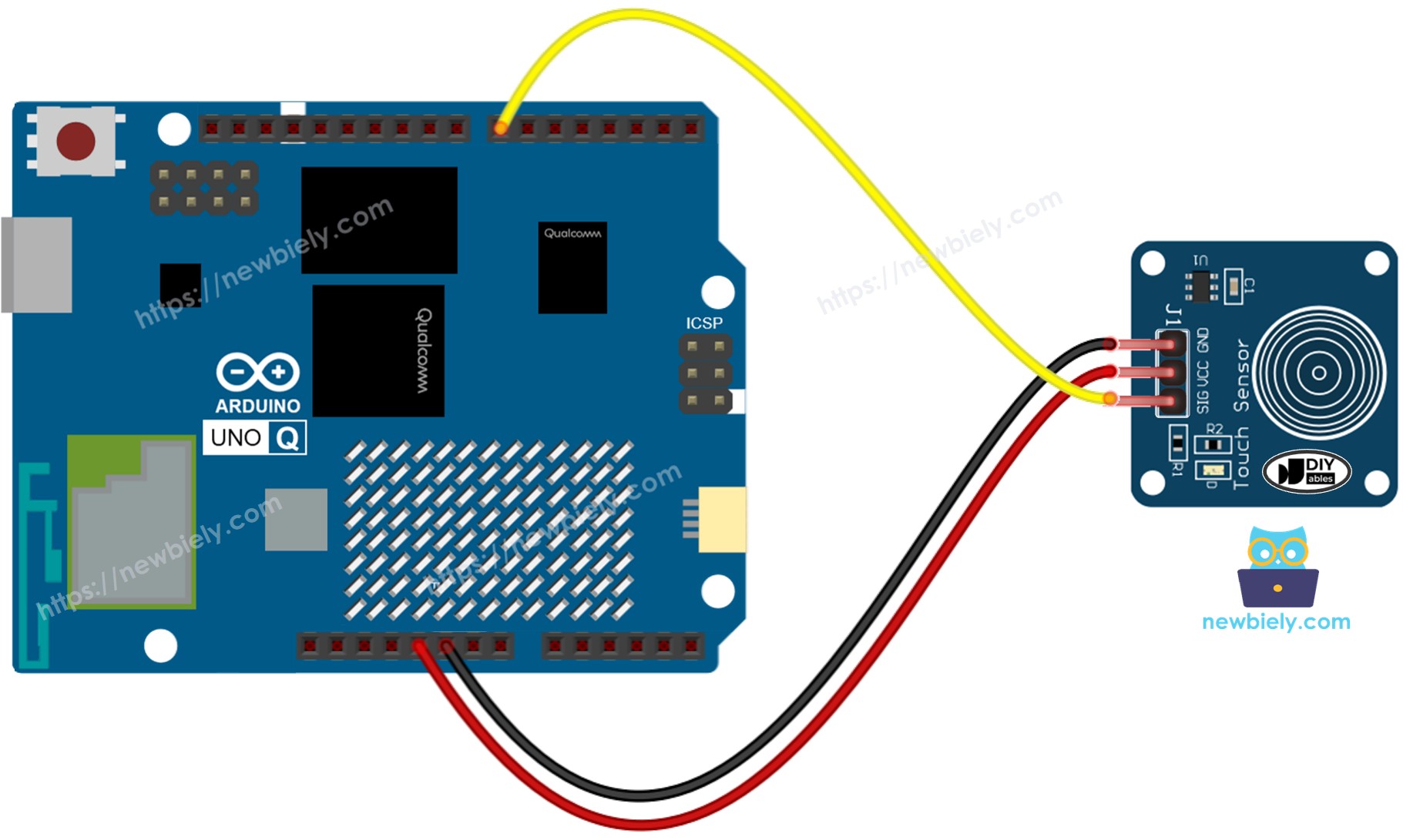 Arduino UNO Q 터치 센서 연결 배선도