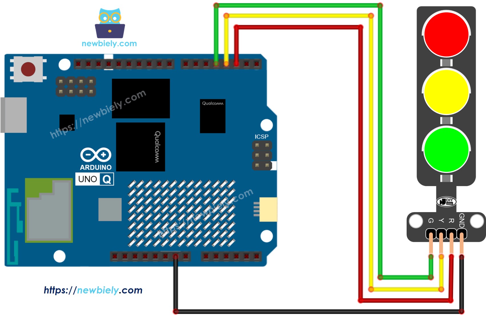 Arduino UNO Q 신호등 배선도