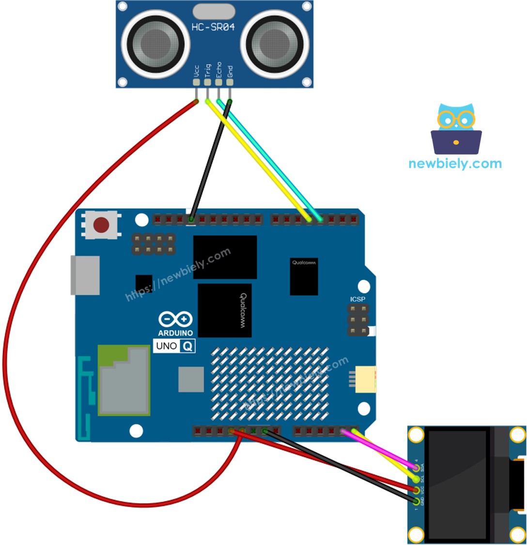 Arduino UNO Q 초음파 센서 oLED 연결 배선도