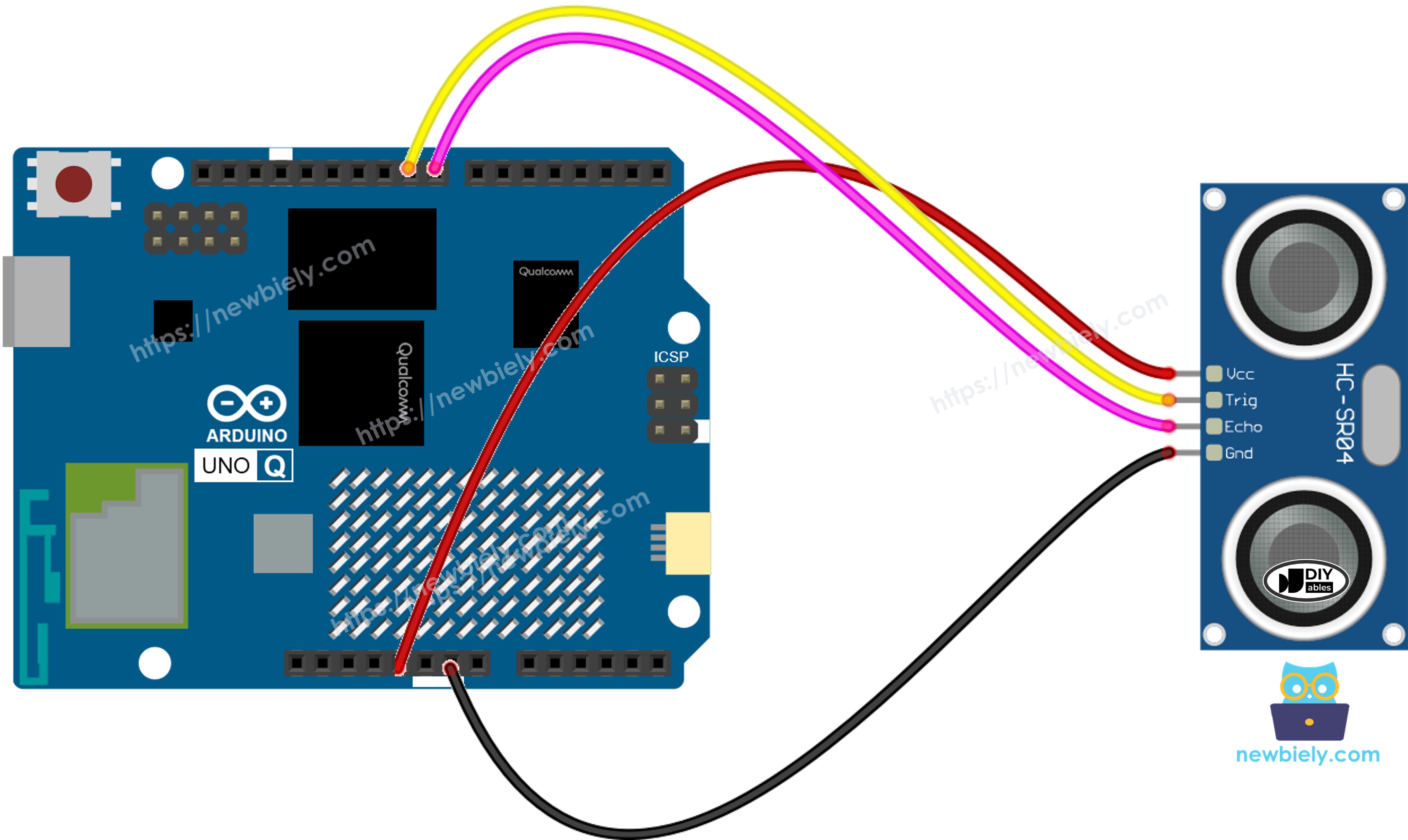 Arduino UNO Q 초음파 센서 연결 배선도