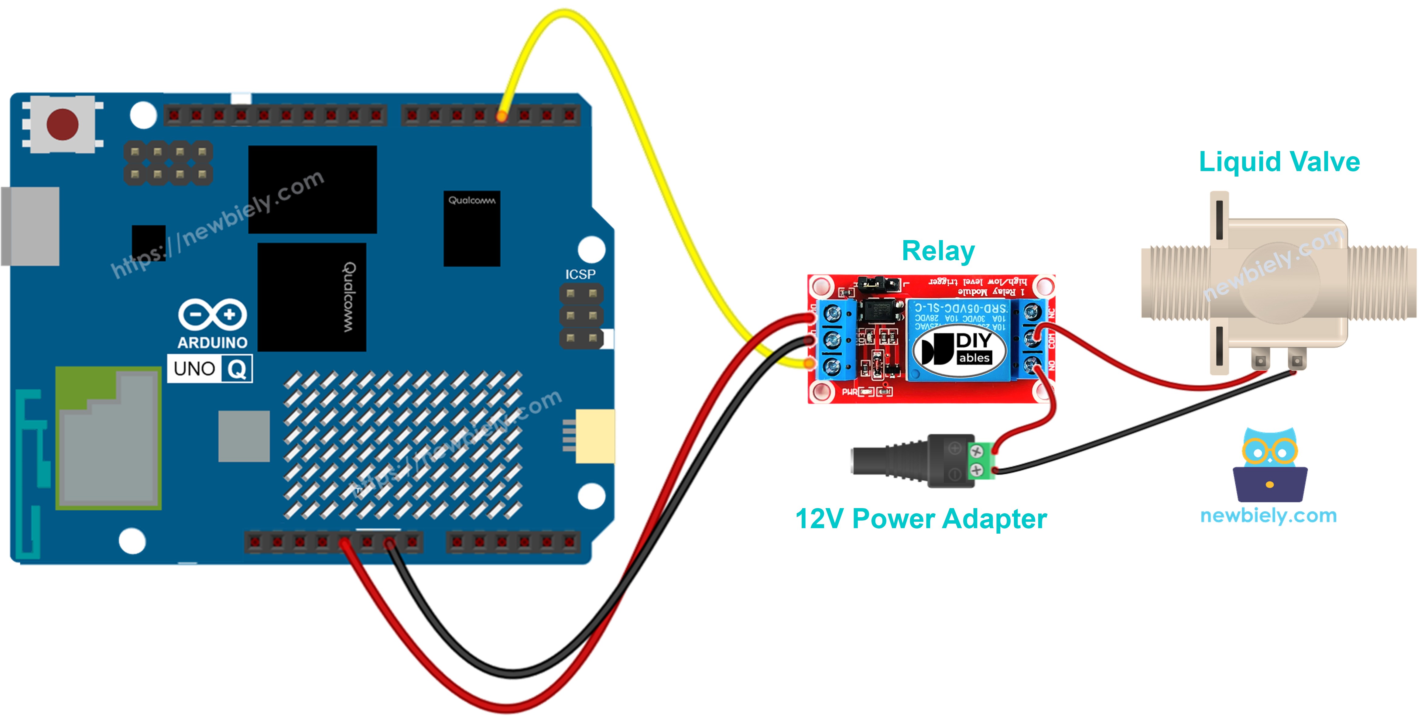 Arduino UNO Q water valve 연결 배선도