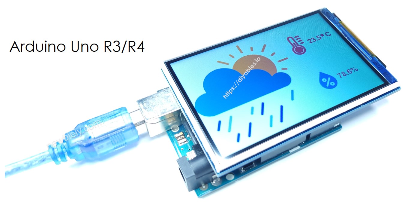 아두이노 우노 R4가 tft lcd 터치 디스플레이에서 여러 이미지를 표시합니다.