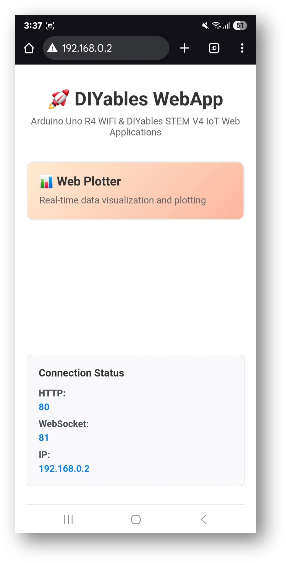아두이노 우노 R4 diyables 웹앱 홈 페이지와 web plotter 앱
