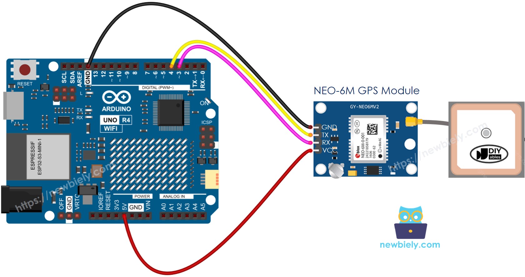 아두이노 UNO R4 GPS 모듈 배선도