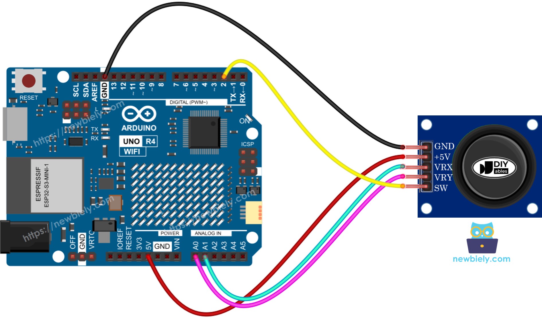 Arduino UNO R4 조이스틱 배선도