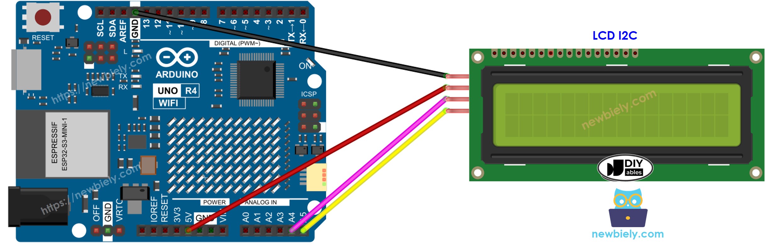 아두이노 UNO R4 LCD I2C 배선도